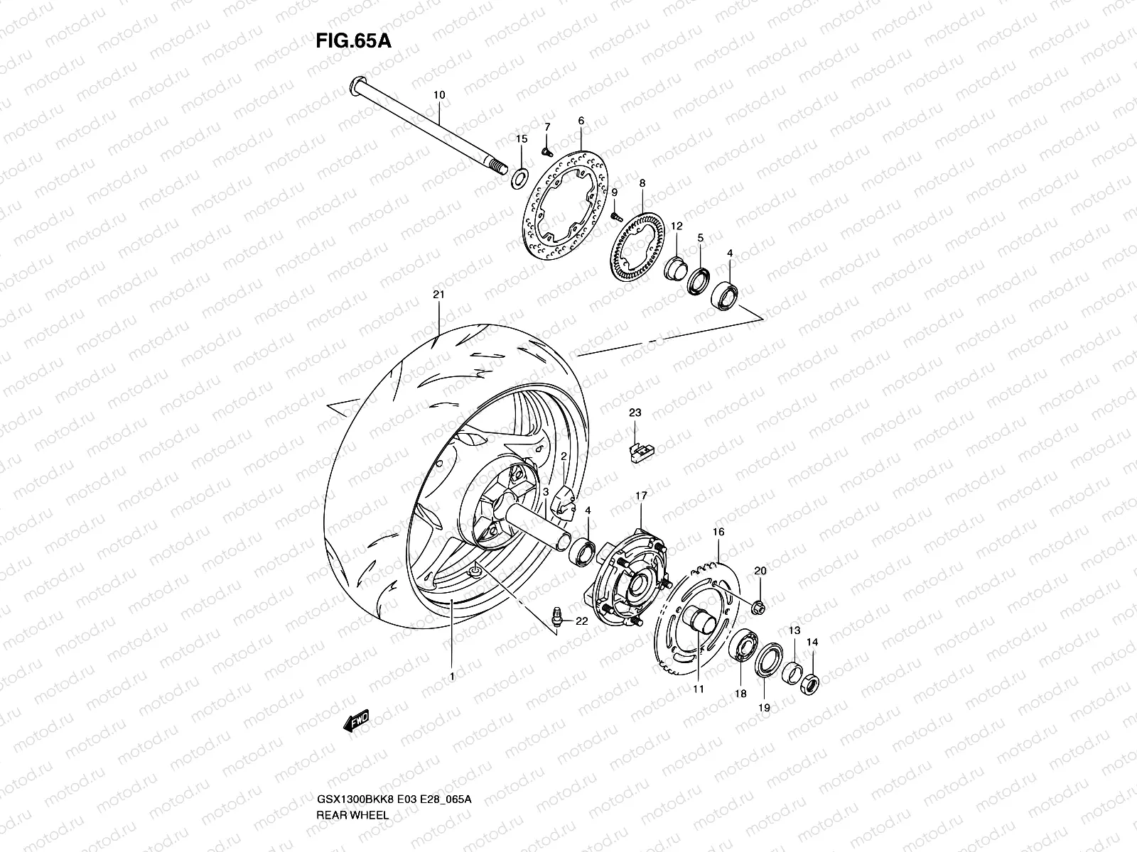 65A - REAR WHEEL (GSX1300BKAK8/AK9)