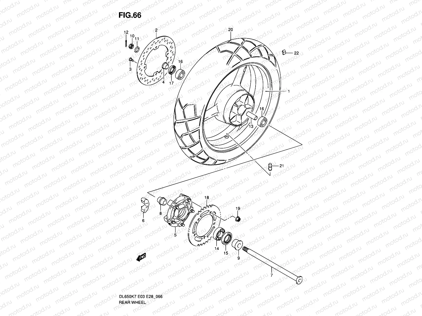 66 - REAR WHEEL (DL650K7/K8/K9/L0)