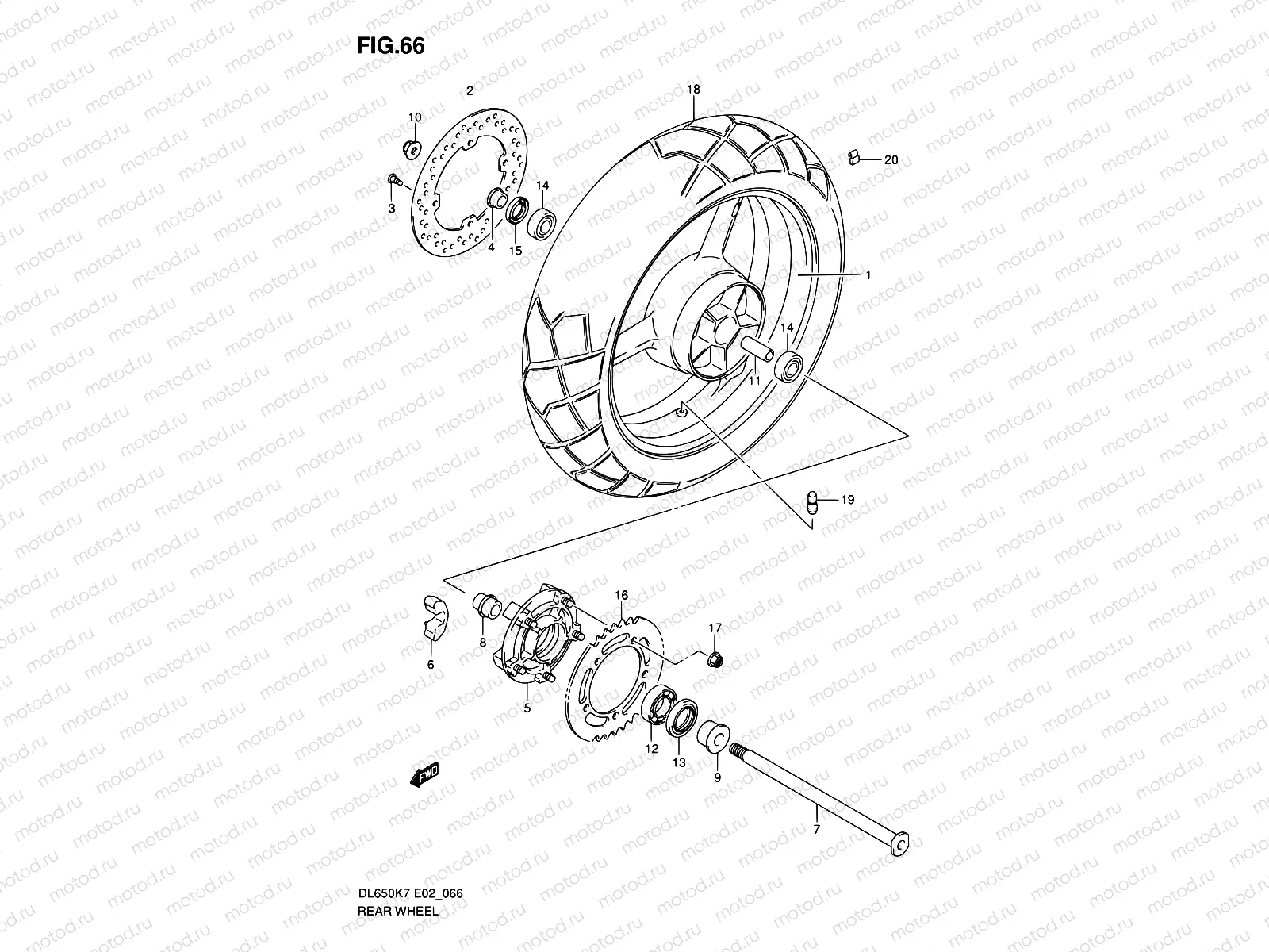 66 - REAR WHEEL (DL650K7/K8/K9/L0/UEL0)