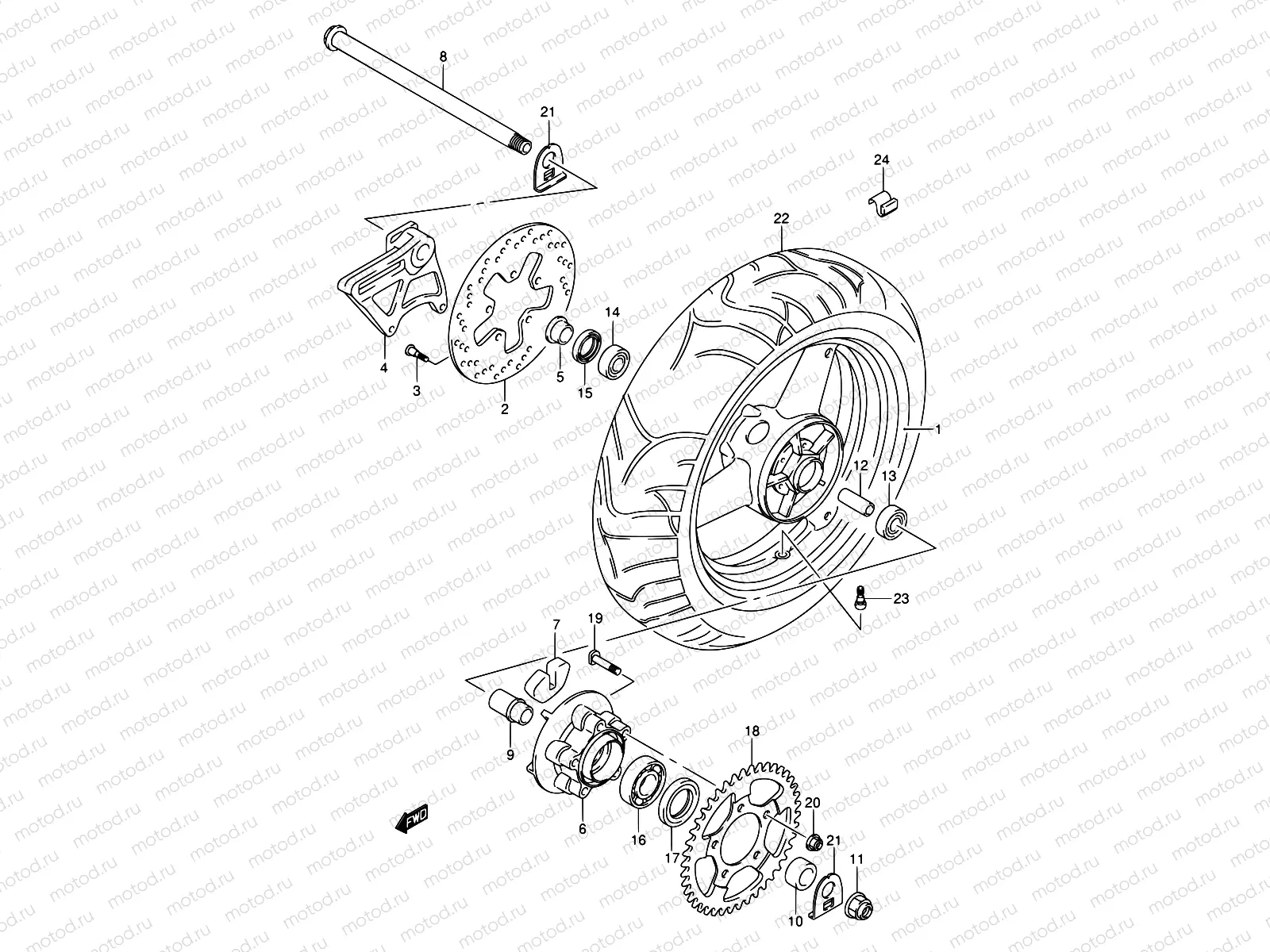 66 - REAR WHEEL (GSF650K5/UK5/SK5/SUK5/K6/UK6/SK6/SUK6)