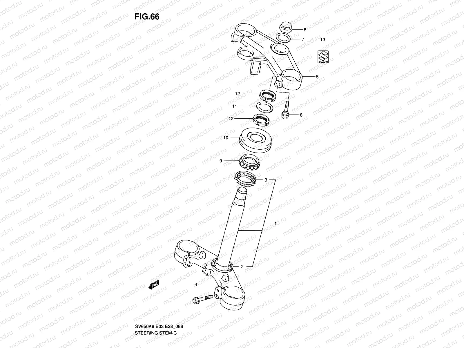 66 - STEERING STEM (SV650SK8/SAK8/SK9/SAK9/SL0/SAL0)