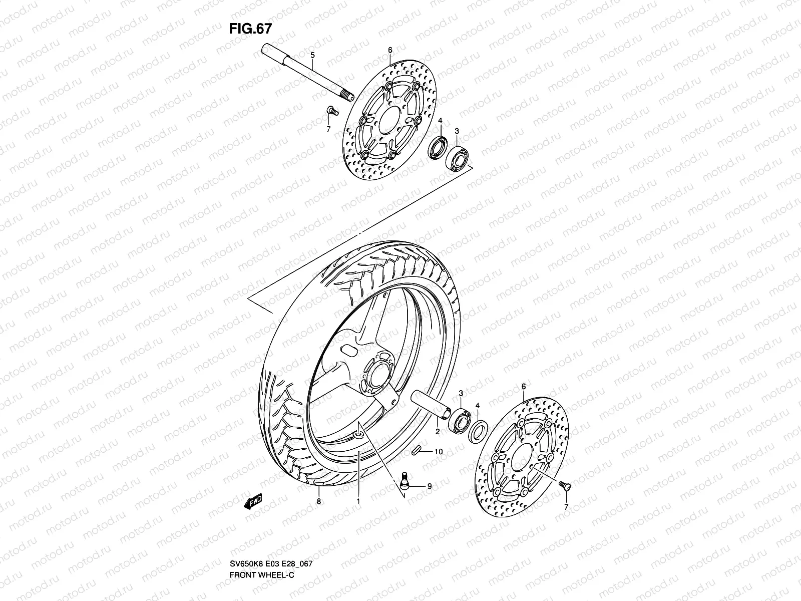 67 - FRONT WHEEL (SV650K8/SK8/K9/SK9/SL0)