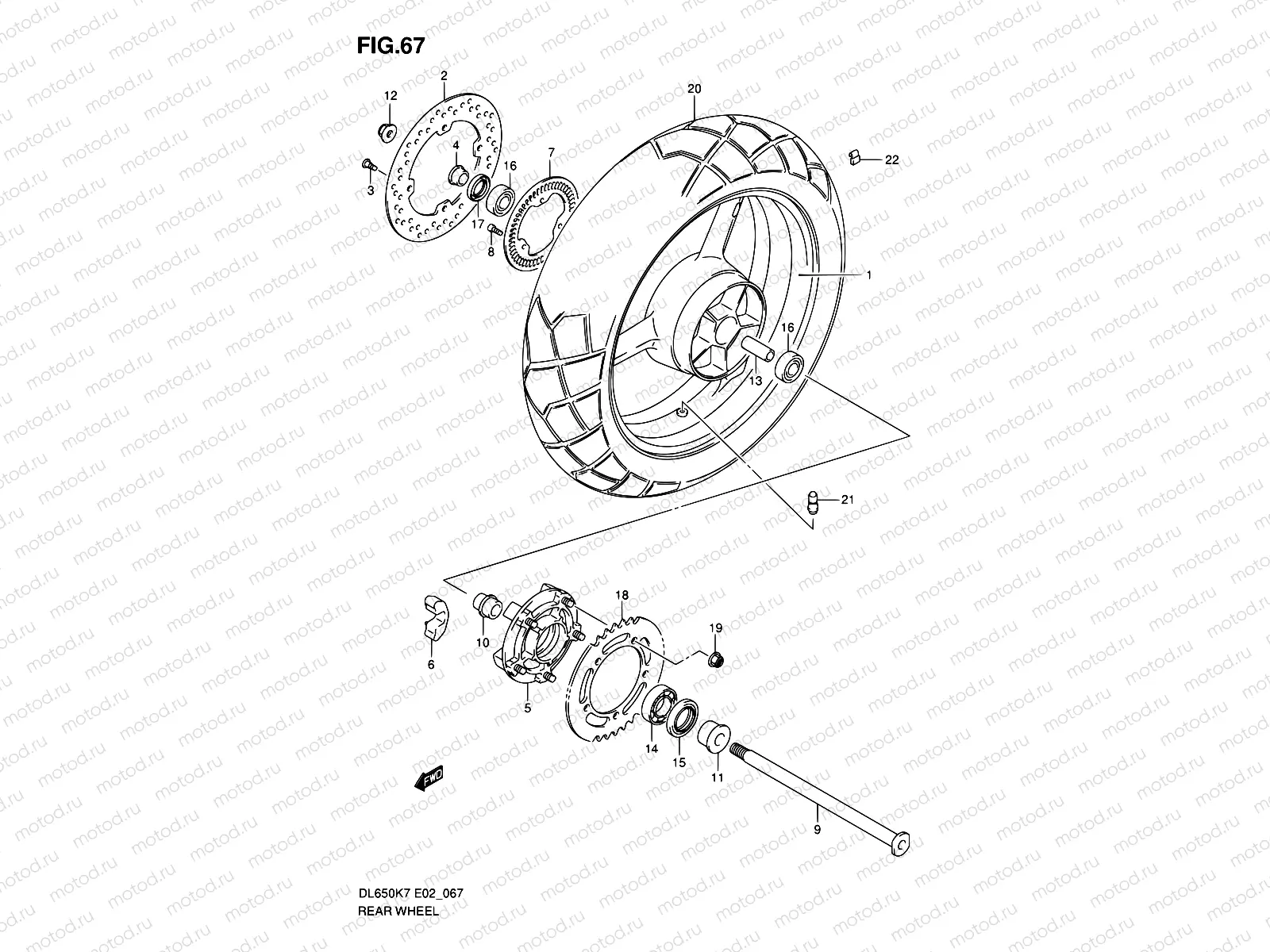 67 - REAR WHEEL (DL650AK7/AK8/AK9/AL0/AUEL0)