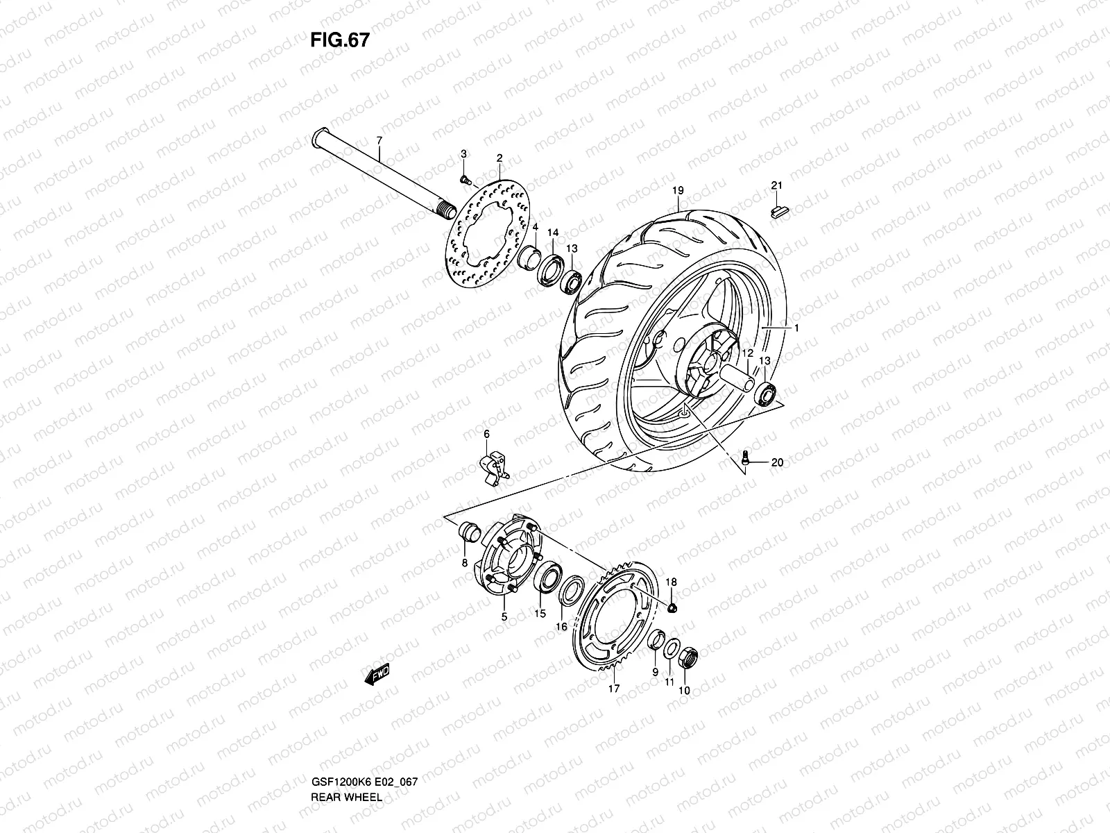 67 - REAR WHEEL (GSF1200K6/SK6)
