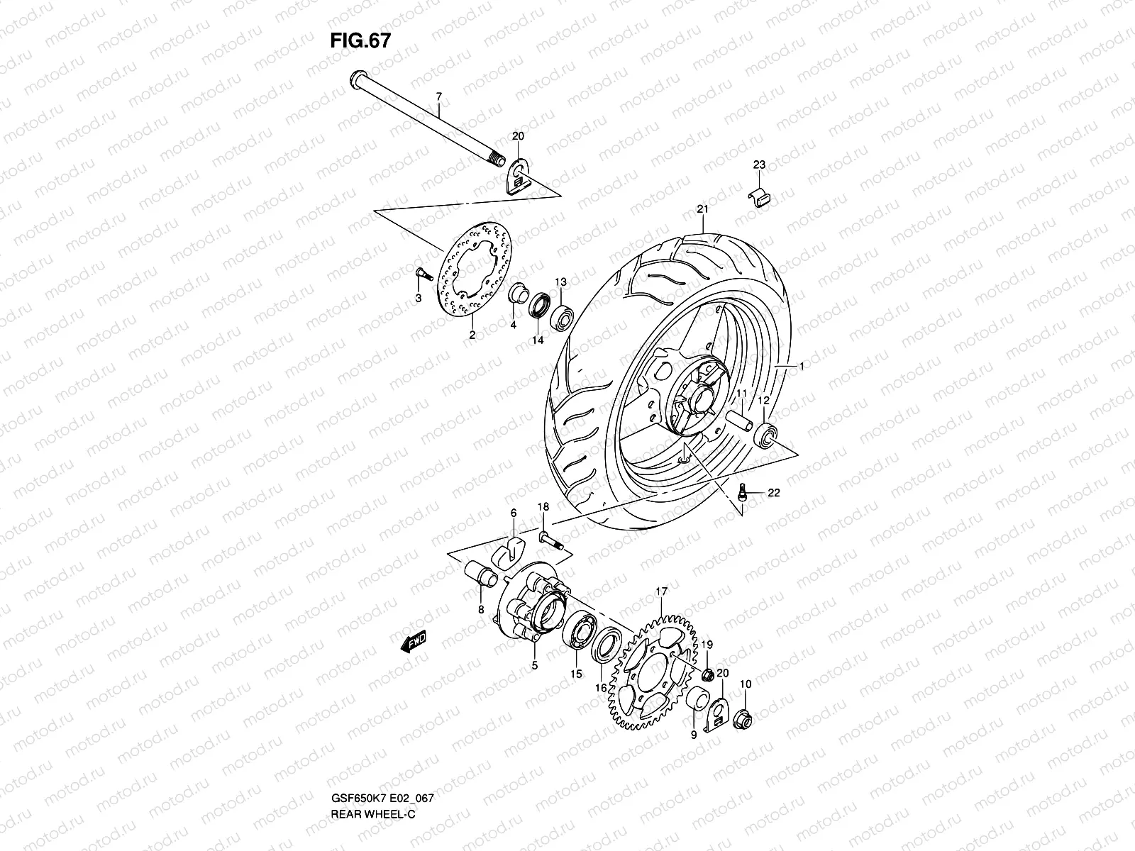 67 - REAR WHEEL (GSF650K7/UK7/SK7/SUK7/K8/UK8/SK8/SUK8)