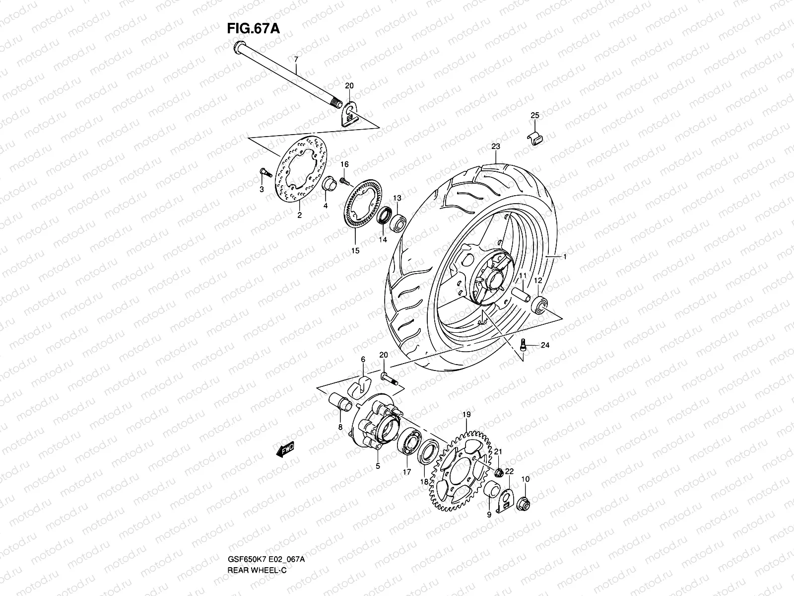 67A - REAR WHEEL (GSF650AK7/UAK7/SAK7/SUAK7/AK8/UAK8/SAK8/SUAK8)