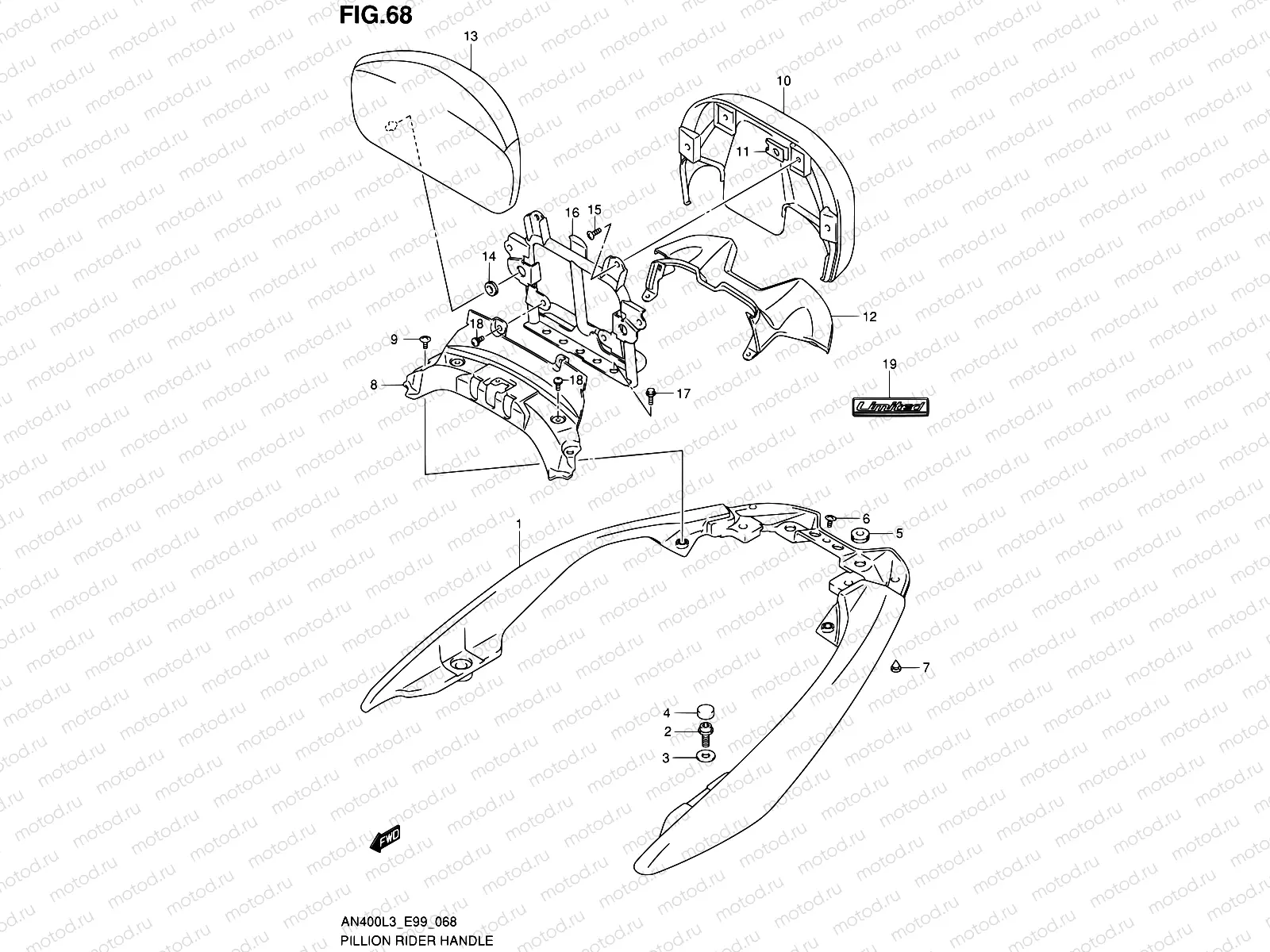 68 - PILLION RIDER HANDLE (AN400ZAL3 E99)