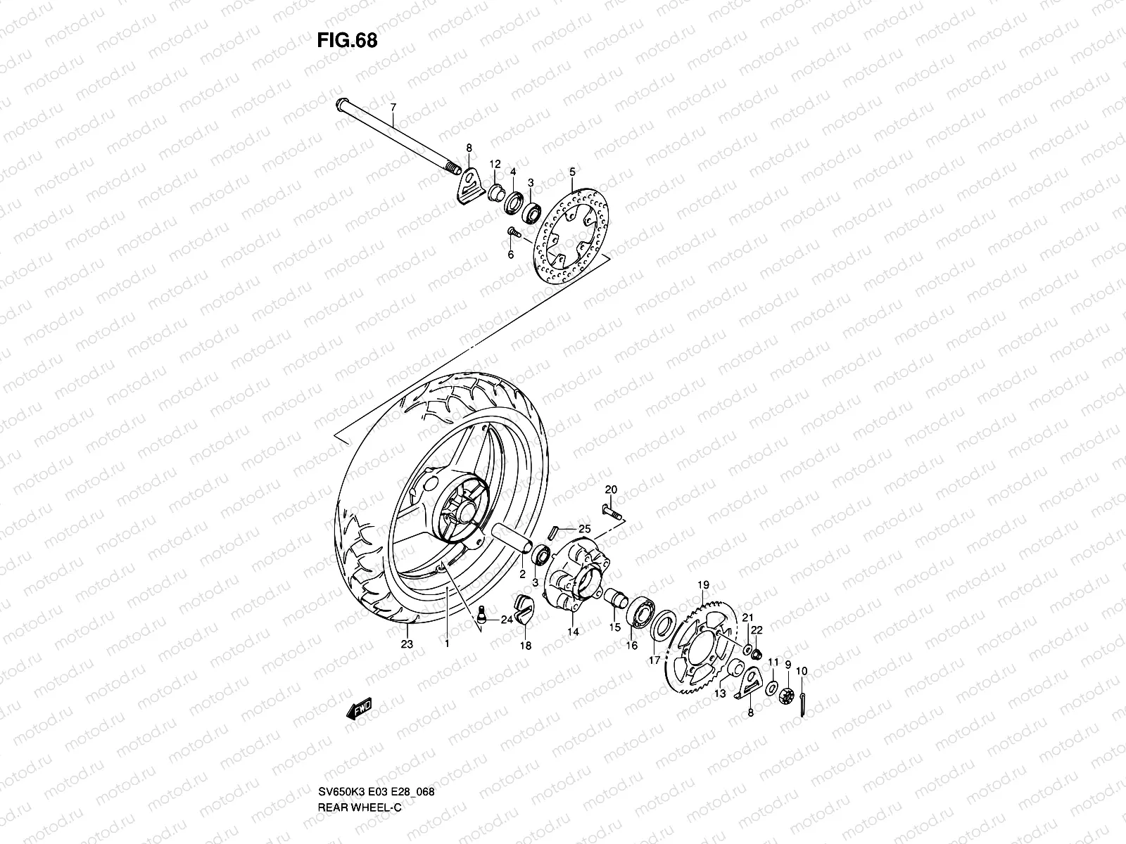 68 - REAR WHEEL (SV650 K3/SK3/K4/SK4/K5/SK5/K6/SK6/K7/SK7)