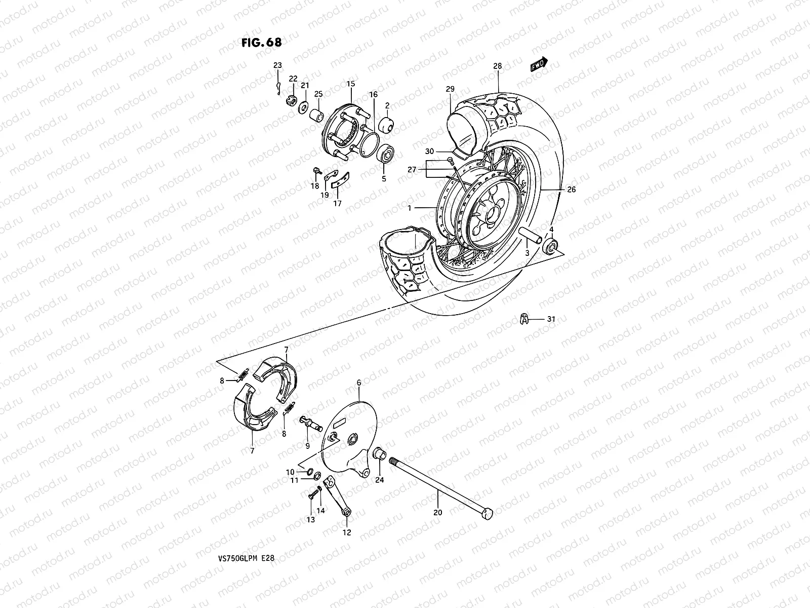68 - REAR WHEEL (VS750GLF/GLFG/GLPG)