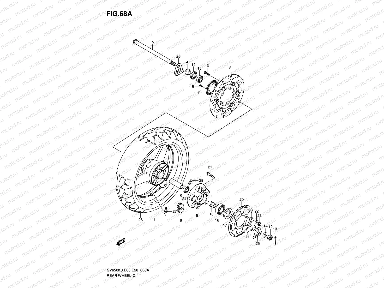 68A - REAR WHEEL (SV650AK7/SAK7)