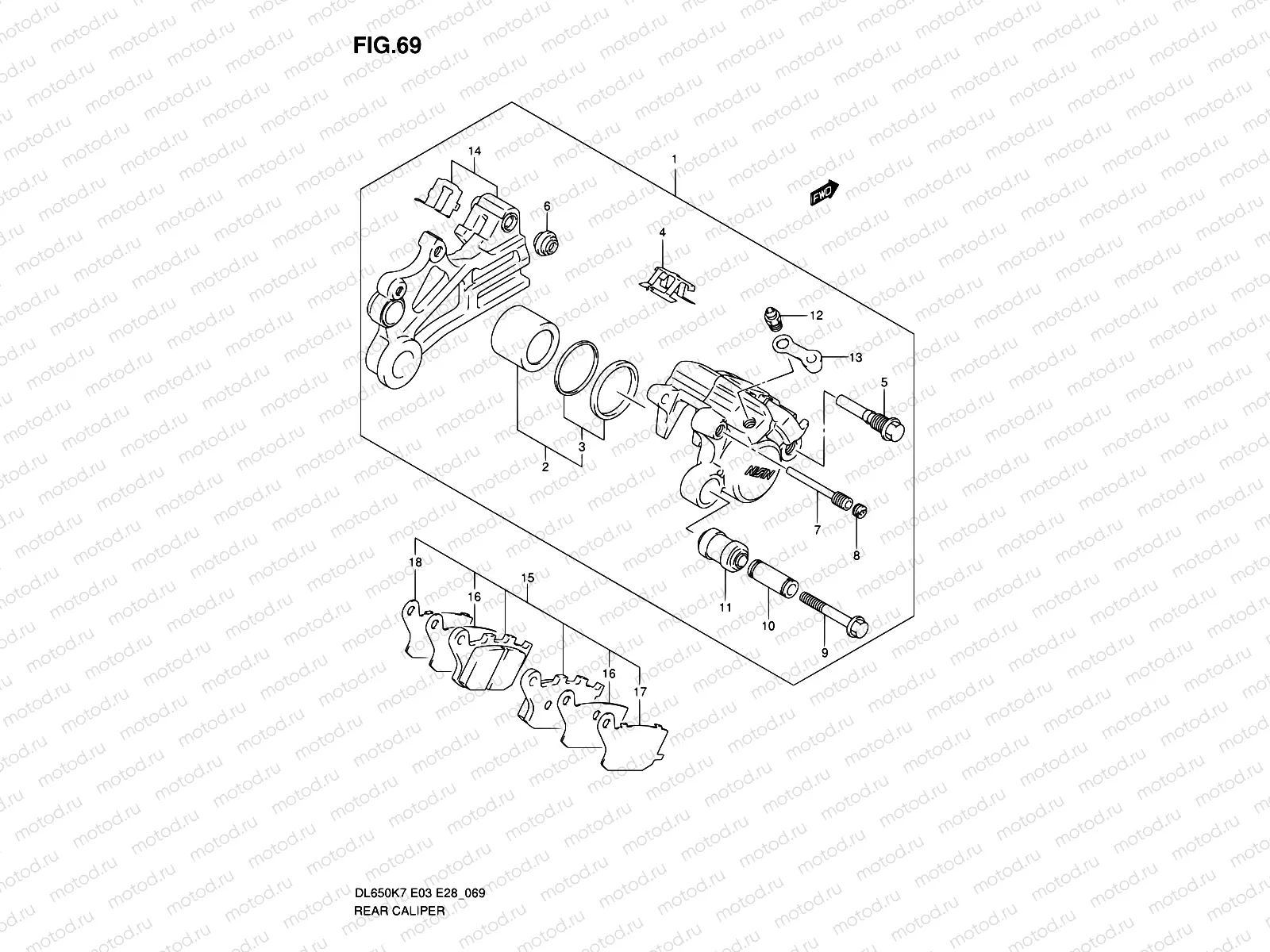 69 - REAR CALIPER (DL650AK7/AK8/AK9/AL0)