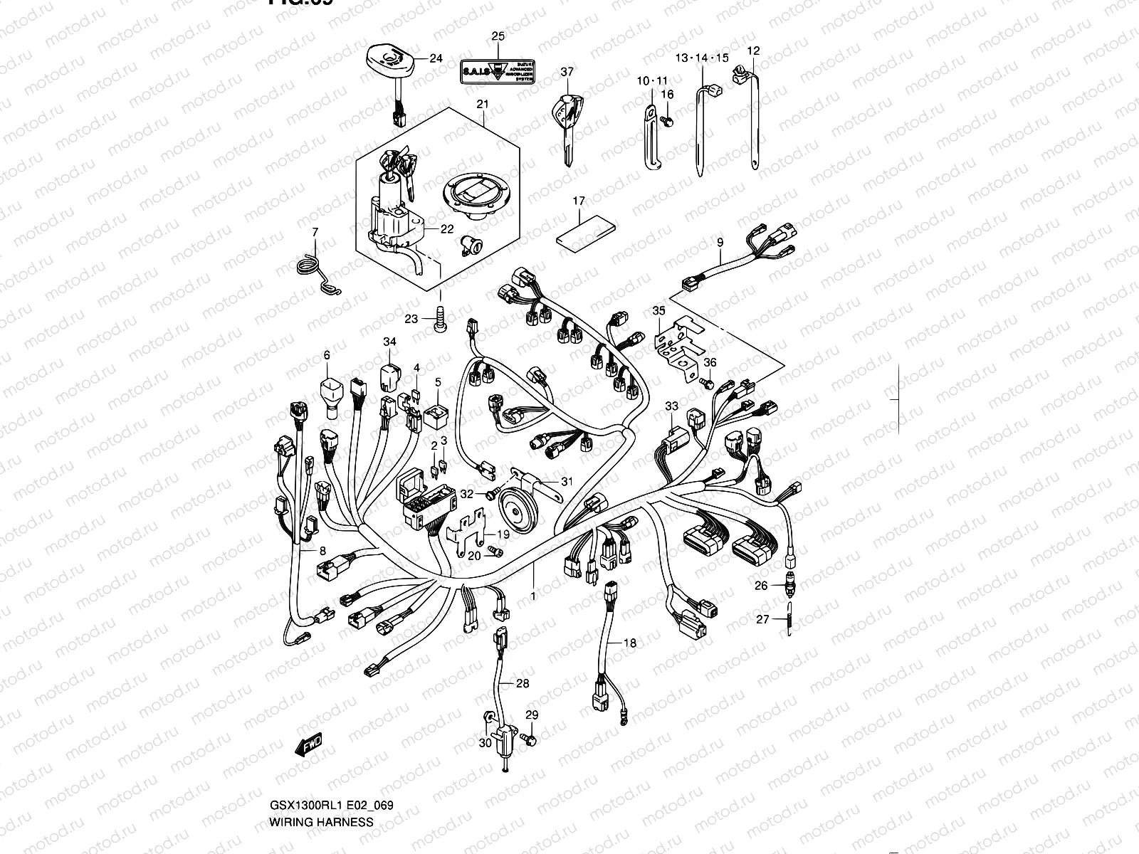 69 - WIRING HARNESS (GSX1300RUFL1 E19)