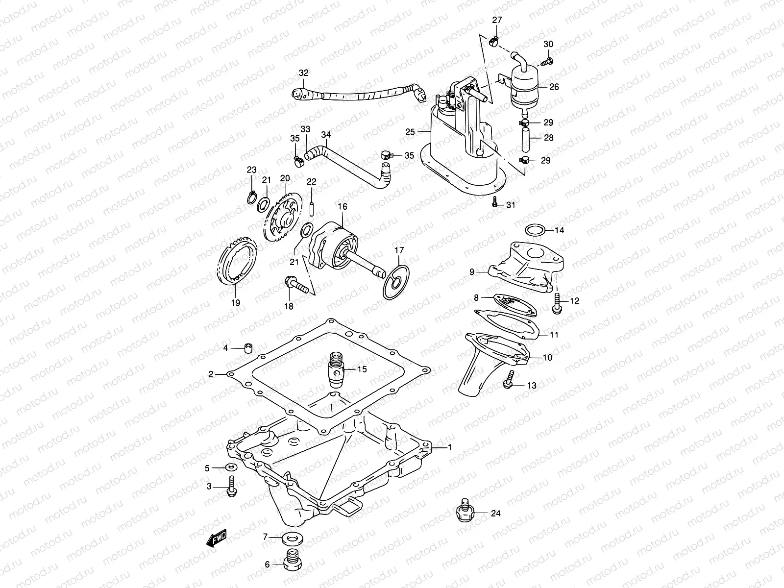 6A - OIL PAN - OIL PUMP - FUEL PUMP (MODEL W/X)