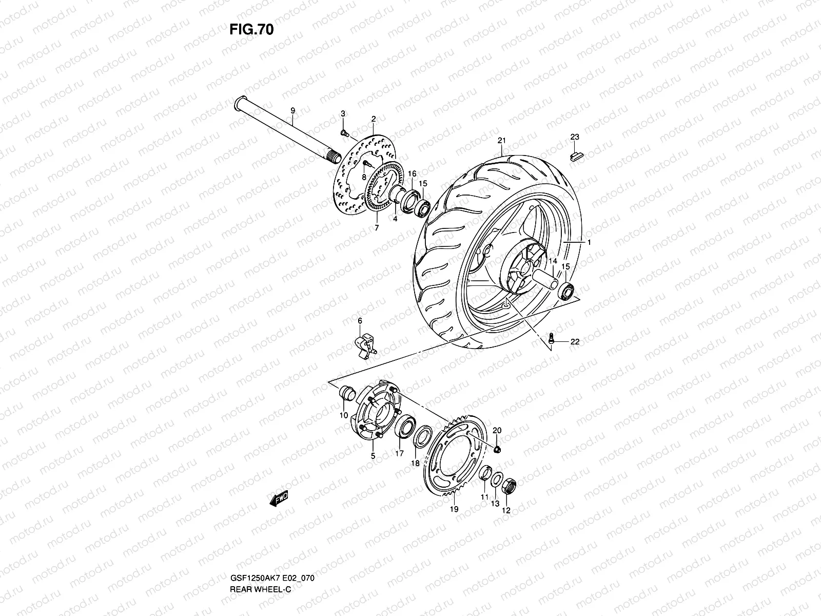70 - REAR WHEEL (GSF1250AK7/SAK7/AK8/SAK8/AK9/SAK9/SAZK9/SAL0)