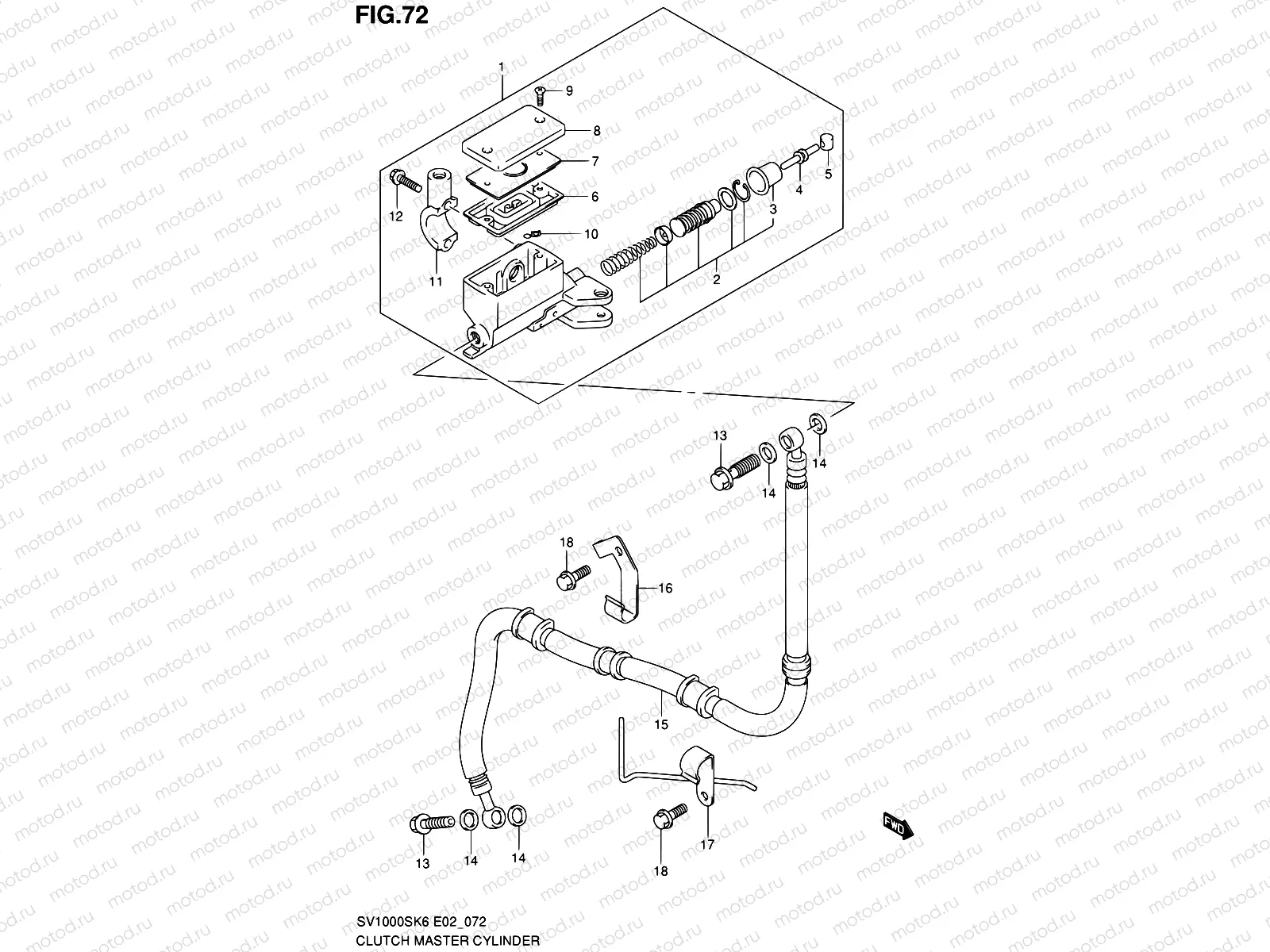 72 - CLUTCH MASTER CYLINDER (SV1000K6/U1K6/U2K6/K7/U2K7)