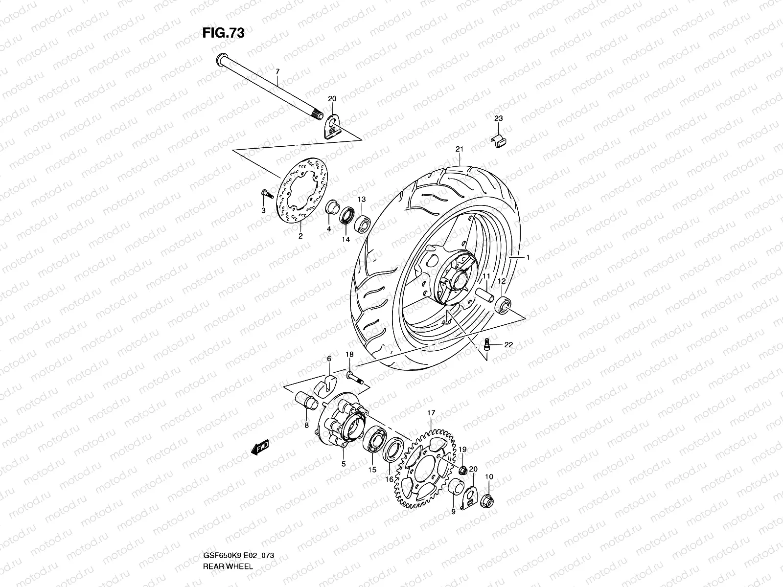 73 - REAR WHEEL (GSF650K9/SK9/SUK9/UK9/L0/SL0/SUL0/UL0)