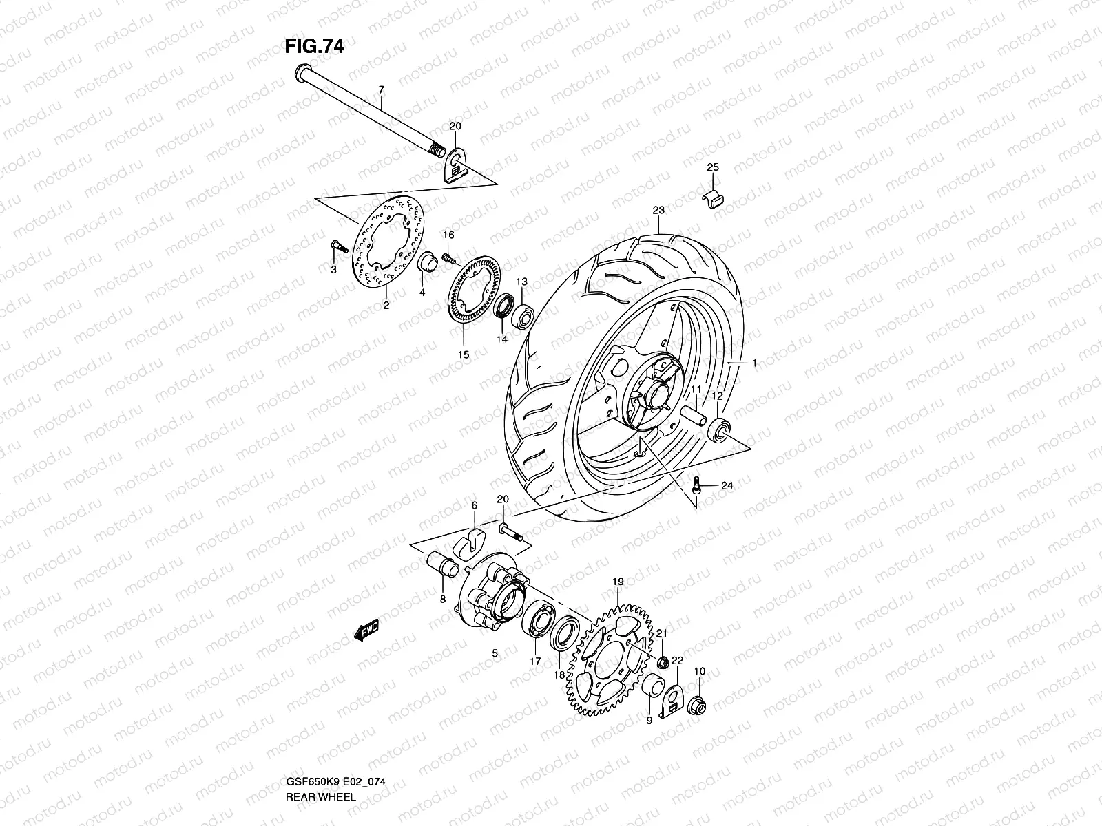 74 - REAR WHEEL (GSF650AK9/SAK9/UAK9/SUAK9/AL0/SAL0/UAL0/SUAL0)
