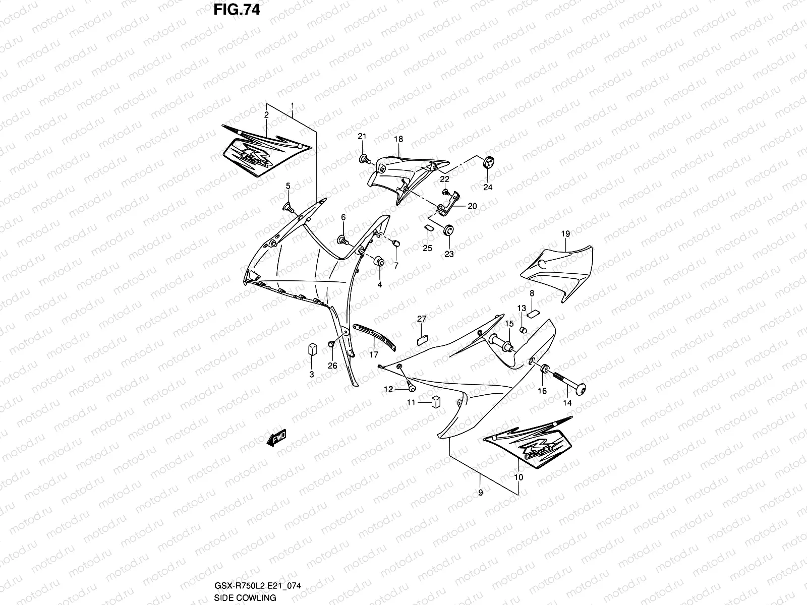 74 - SIDE COWLING (GSX-R750L2 E21:YVB)