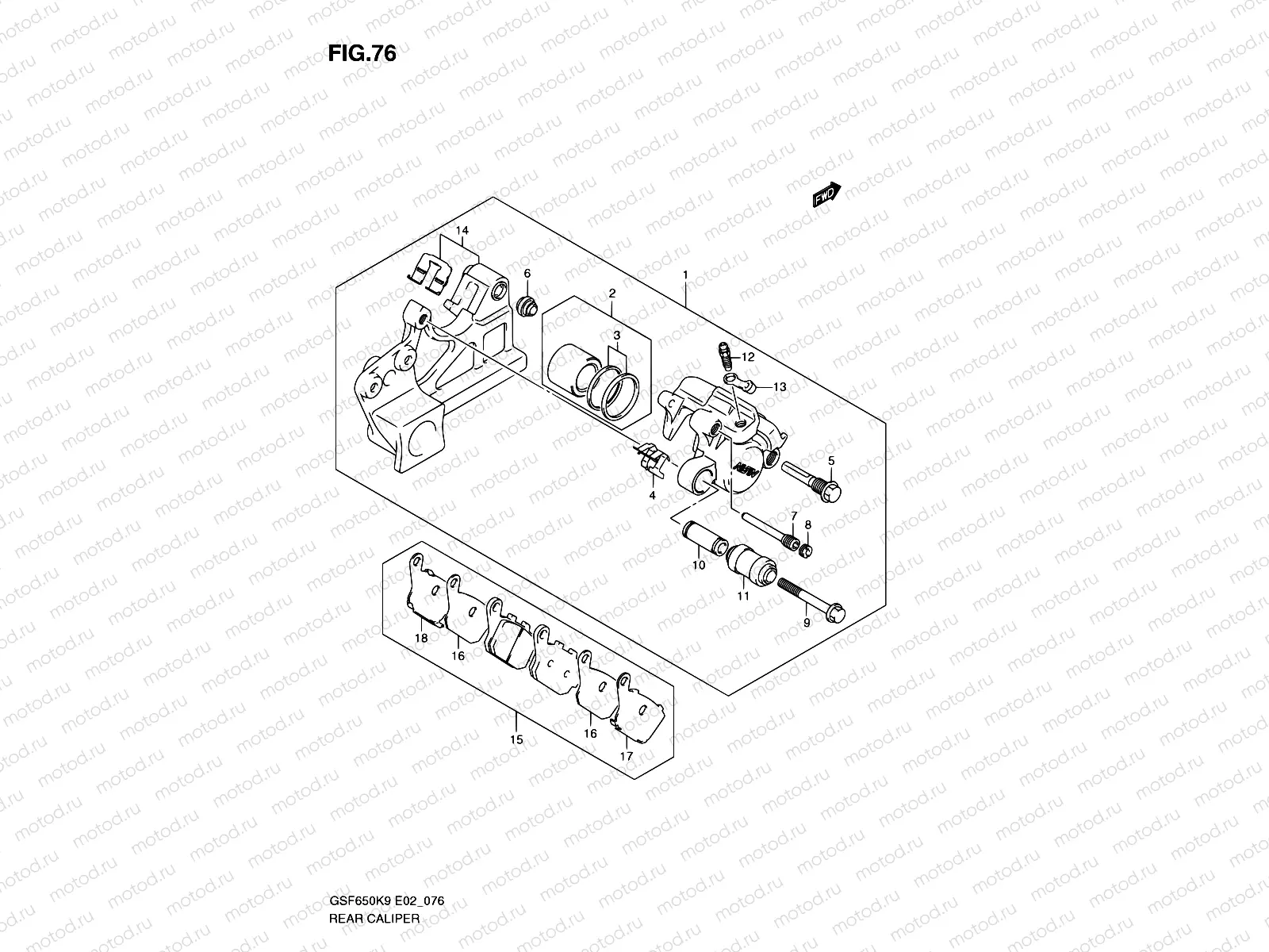 76 - REAR CALIPER (GSF650AK9/SAK9/UAK9/SUAK9/AL0/SAL0/UAL0/SUAL0)