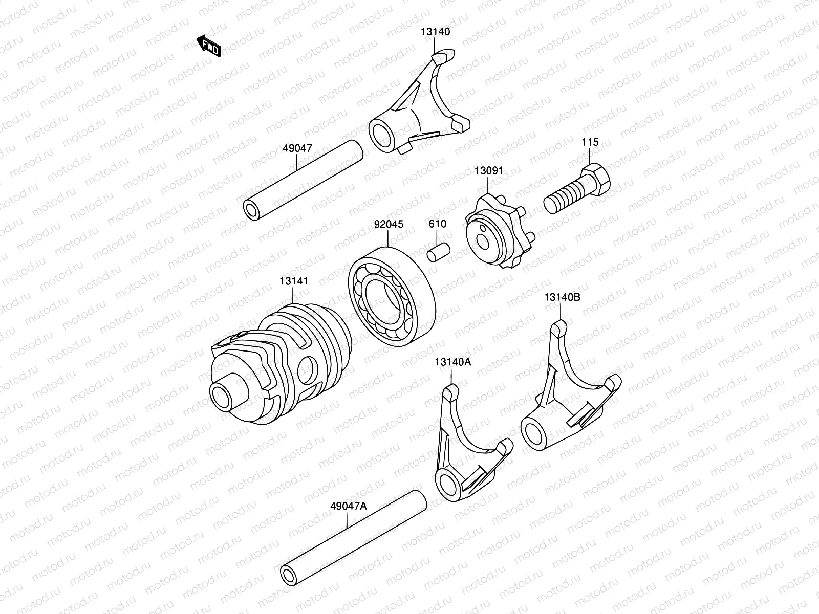 8 - GEAR CHANGE DRUM/SHIFT FORK