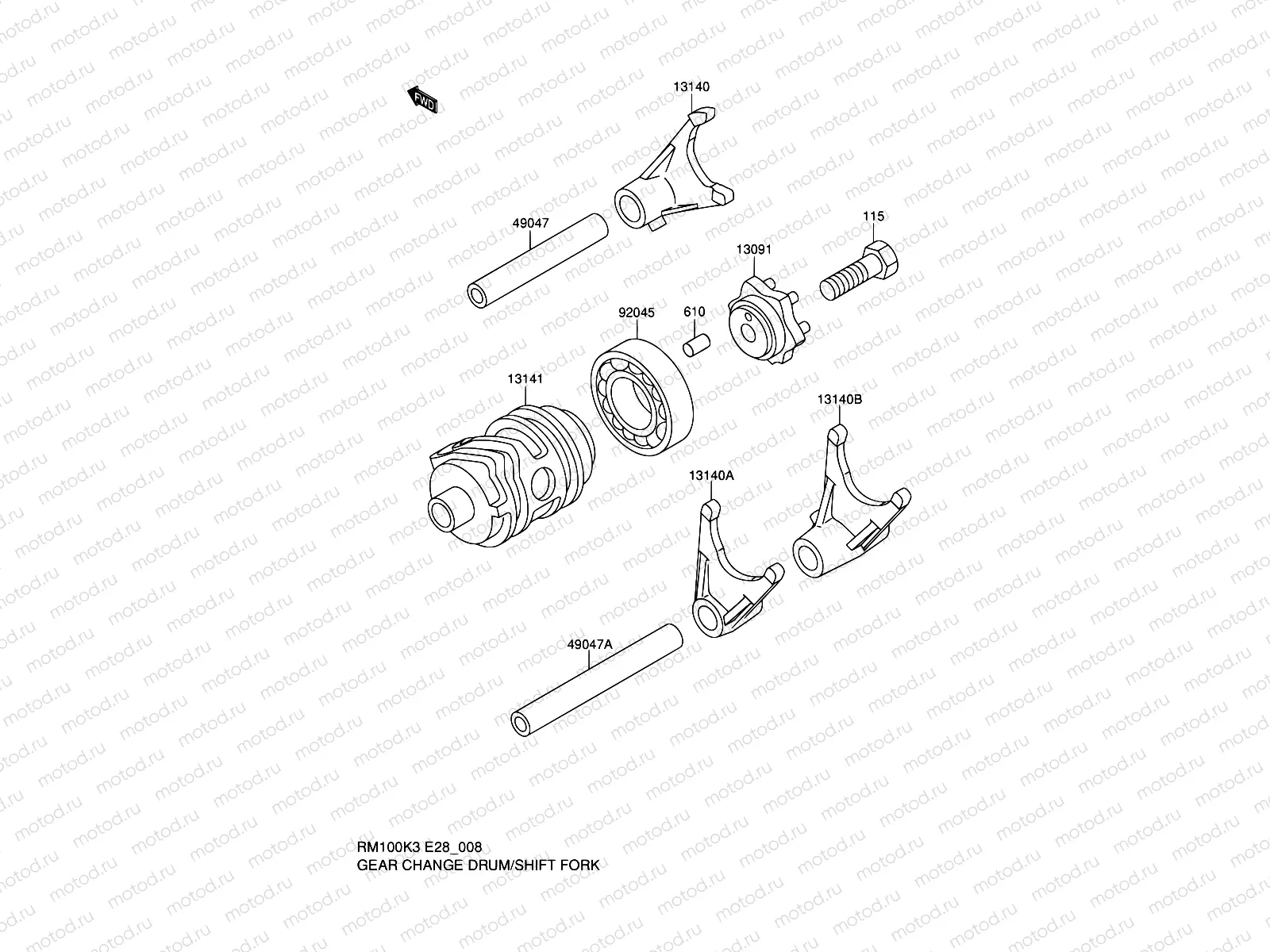 8 - GEAR CHANGE DRUM/SHIFT FORK