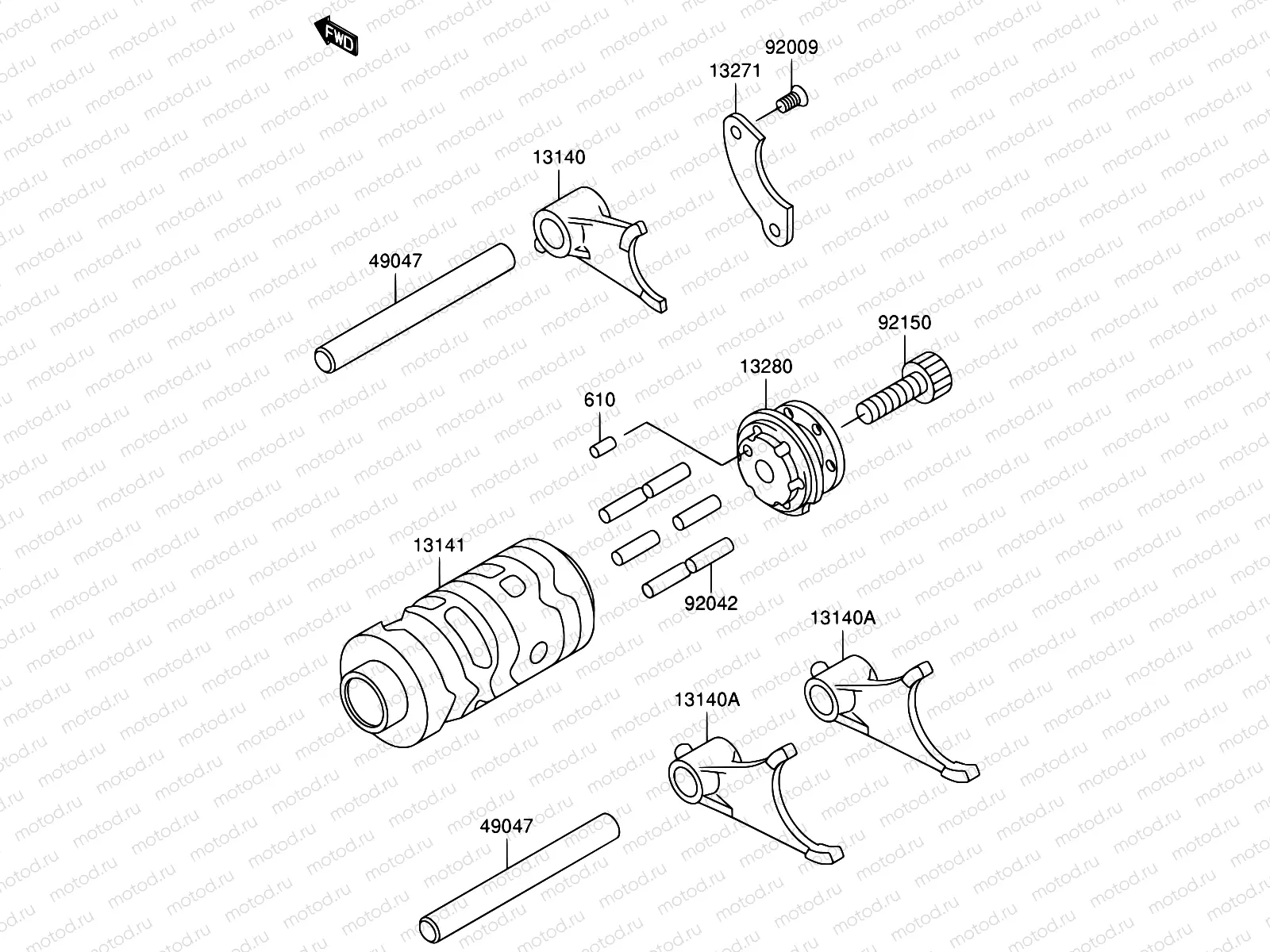 8 - GEAR CHANGE DRUM/SHIFT FORK