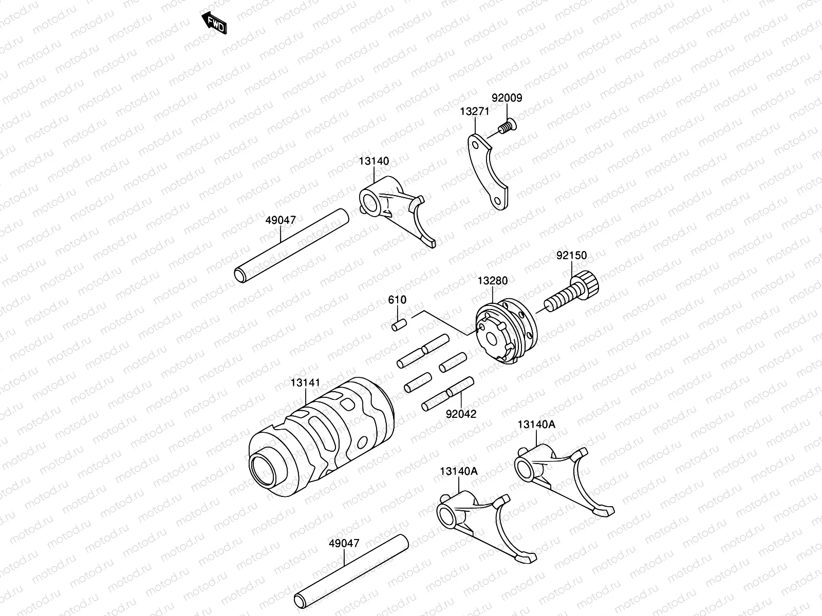 8 - GEAR CHANGE DRUM/SHIFT FORK