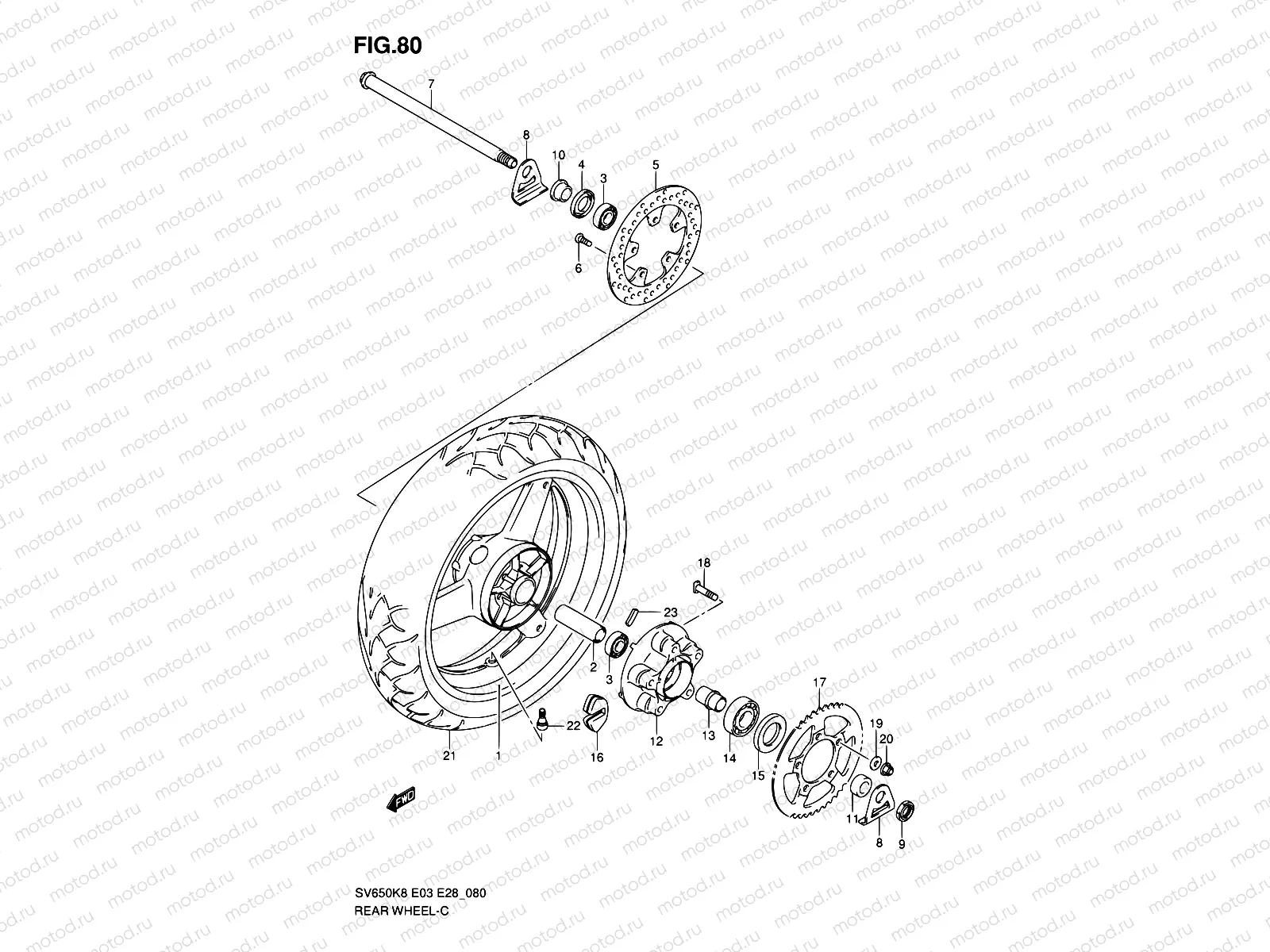 80 - REAR WHEEL (SV650K8/SK8/K9/SK9/SL0)