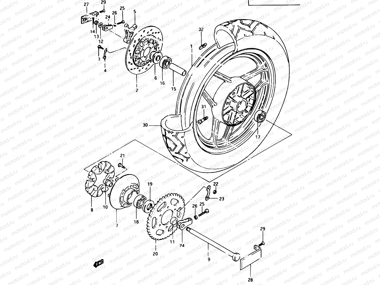 81 - REAR WHEEL (MODEL D E06,E24,E27 F.NO.110576~/GSX750ESE/EFE E06,E24)