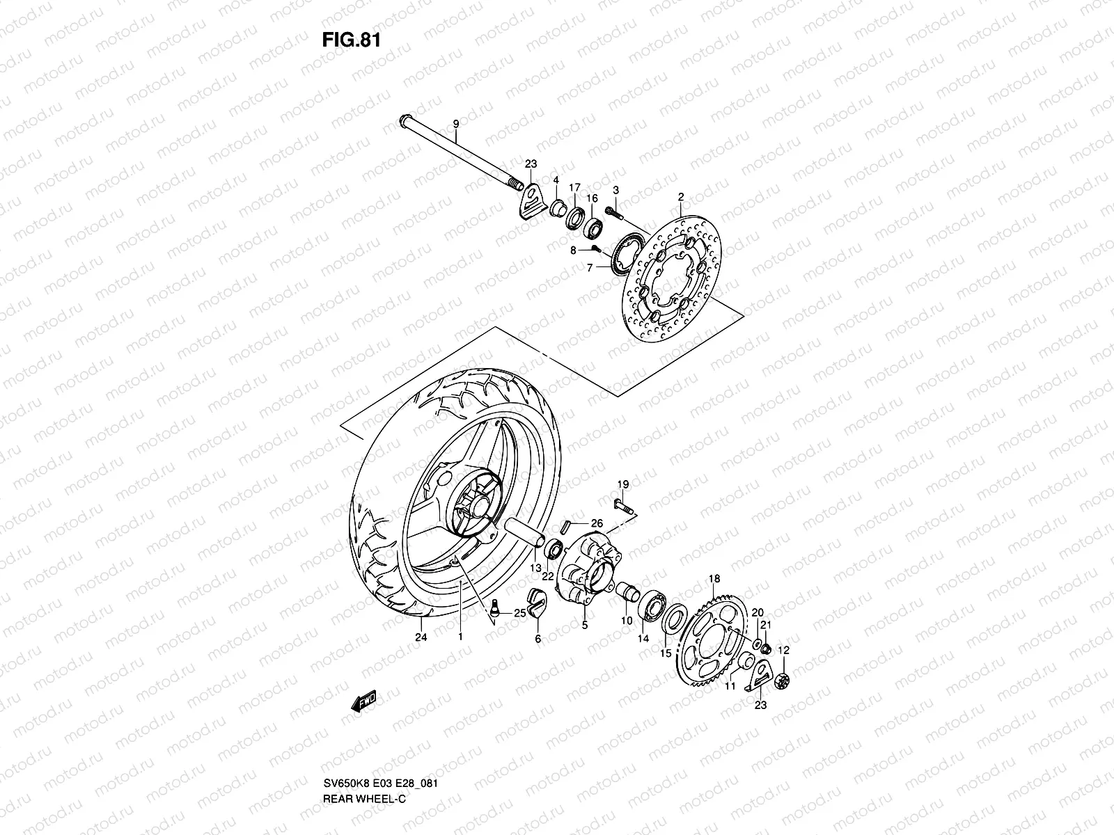 81 - REAR WHEEL (SV650AK8/SAK8/AK9/SAK9/SAL0)