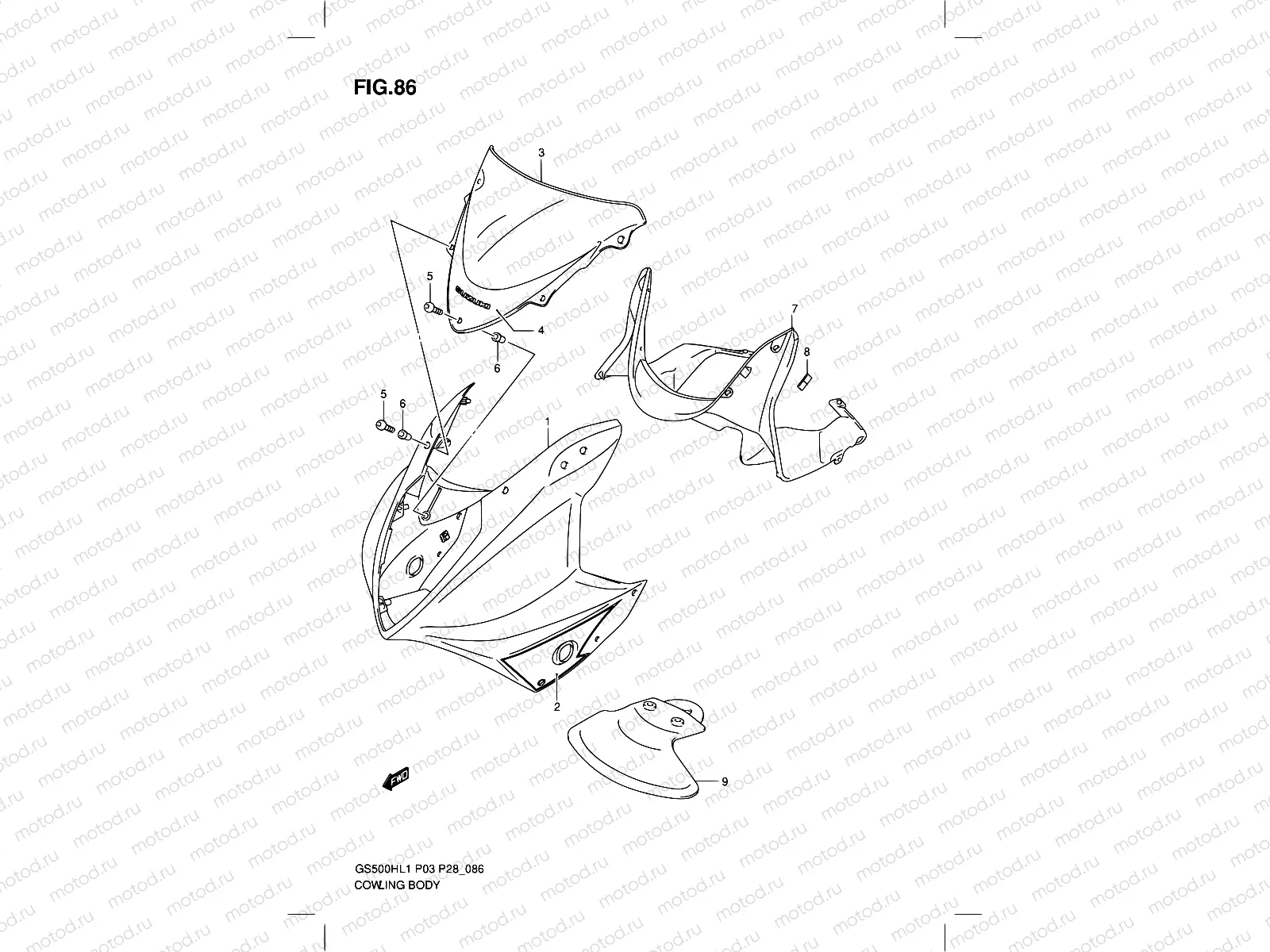 86 - COWLING BODY (GS500FH P28)