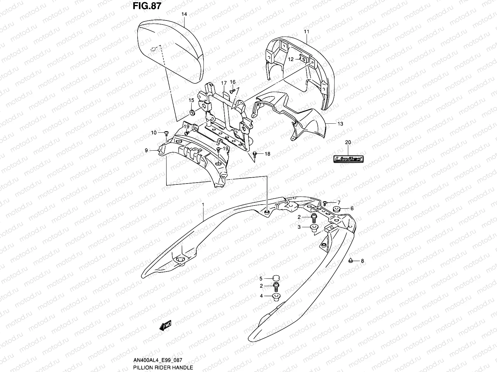87 - PILLION RIDER HANDLE (AN400ZAL4 E99)