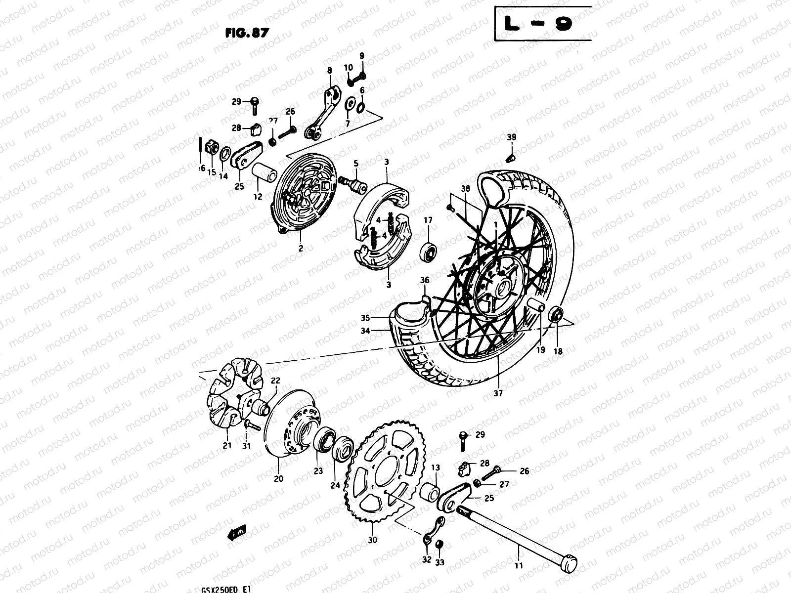 87 - REAR WHEEL (GSX250Z/D E24, GSX250SZ E24)