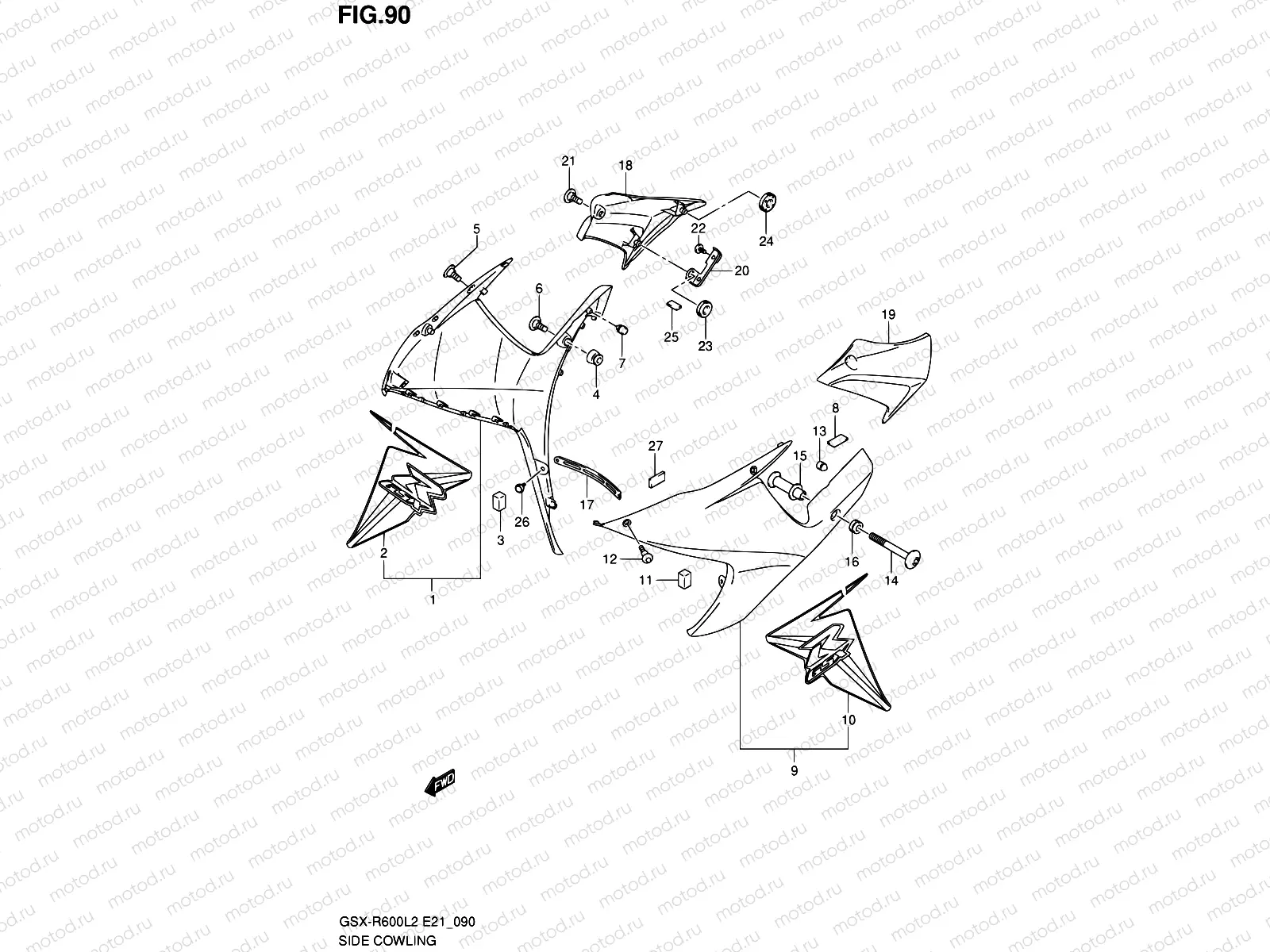 90 - SIDE COWLING (GSX-R600L2 E24:GLR)