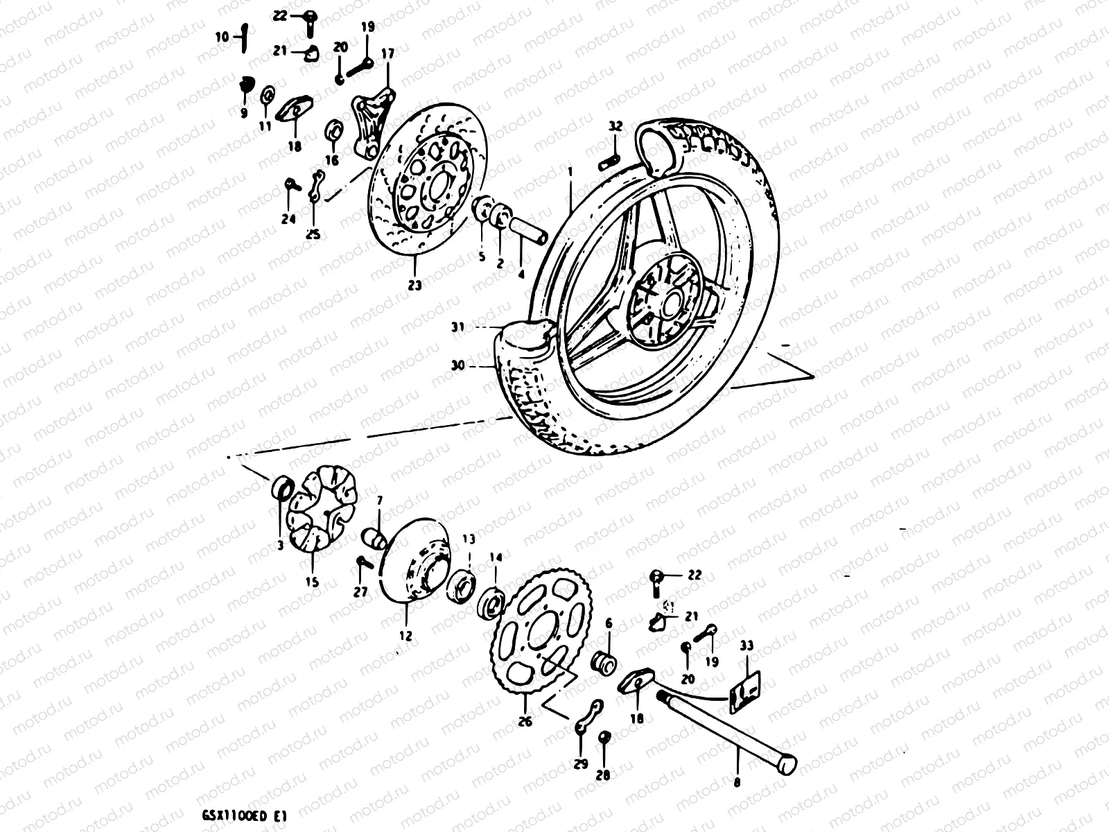 92 - REAR WHEEL (GSX1100ED/EXD/ESD)