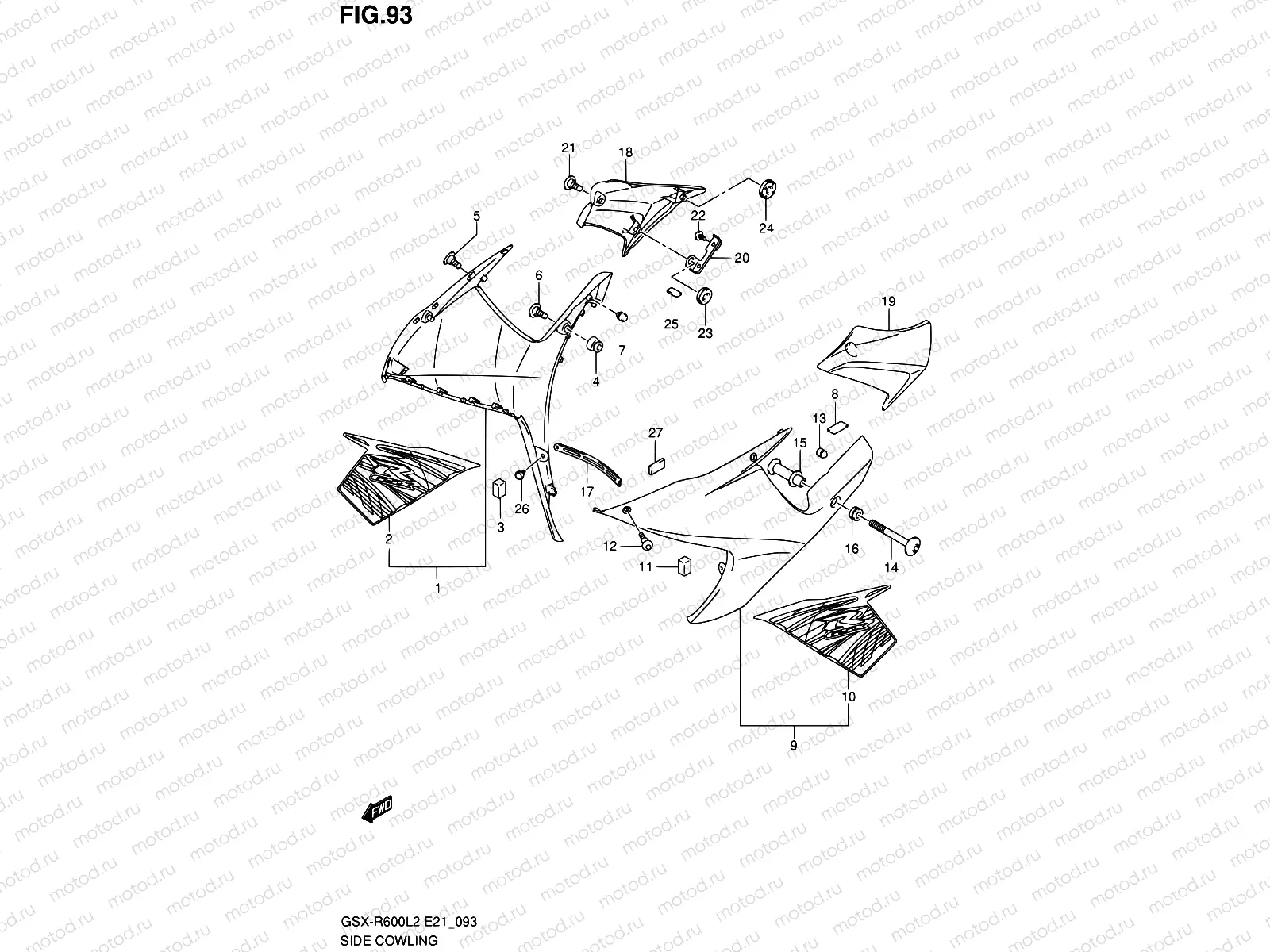 93 - SIDE COWLING (GSX-R600UEL2 E21:(JDT,YVB))