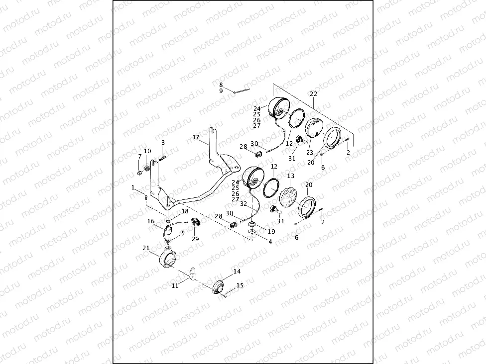 AUXILIARY/FOG LAMPS AND TURN SIGNALS, FRONT - FLHR AND FLHRC