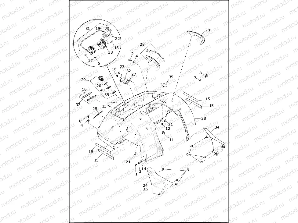 BODY ASSEMBLY AND SIDE COVERS - FLRT (1 OF 2)