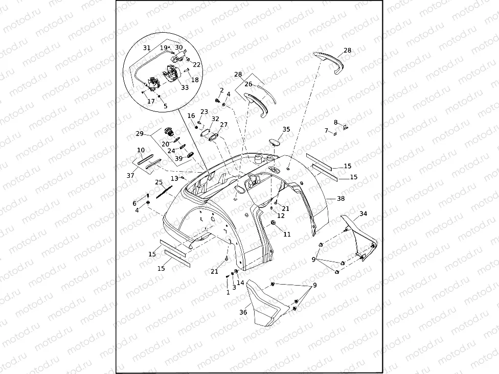BODY ASSEMBLY AND SIDE COVERS - FLRT (1 OF 2)