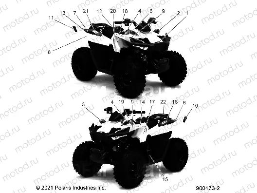 BODY | BODY, DECALS/REFLECTORS WH/RED - A22HBB07B7 (900173-2)