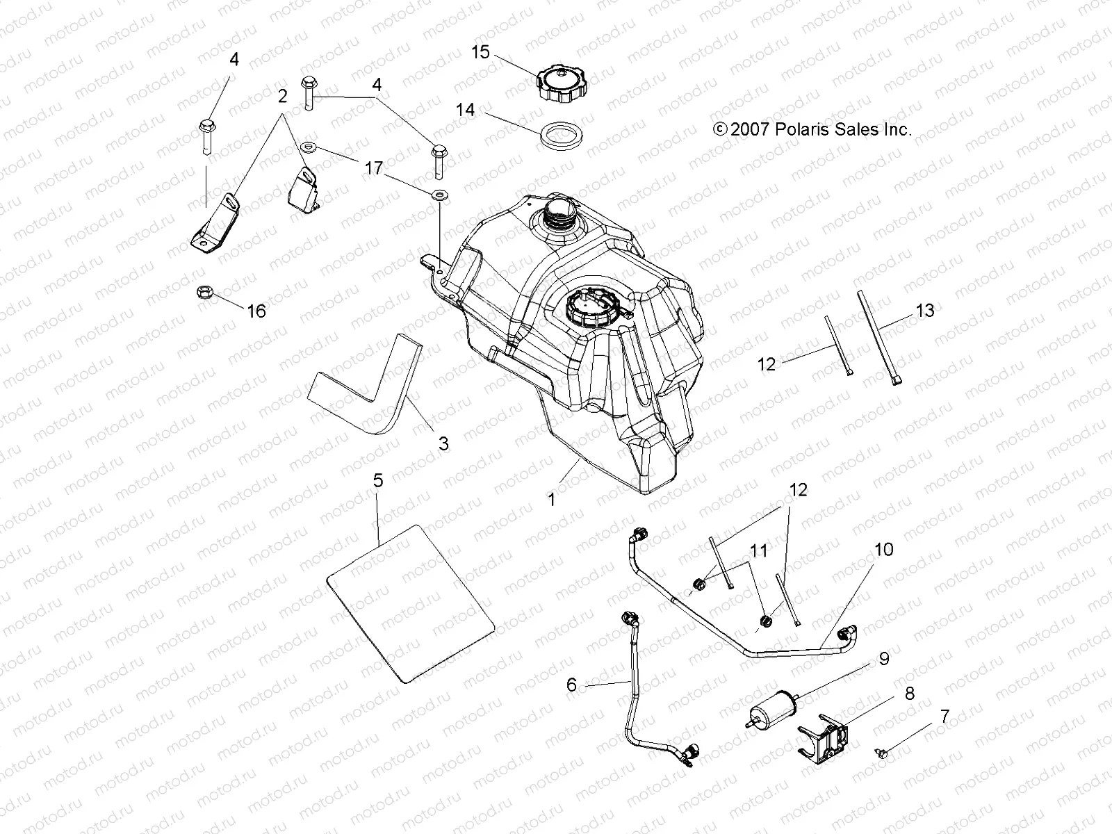 BODY | BODY, FUEL TANK ASM. (BUILT 12/02/07 and AFTER) - A08DN50EA (49ATVFUEL08SPTRG500QD)