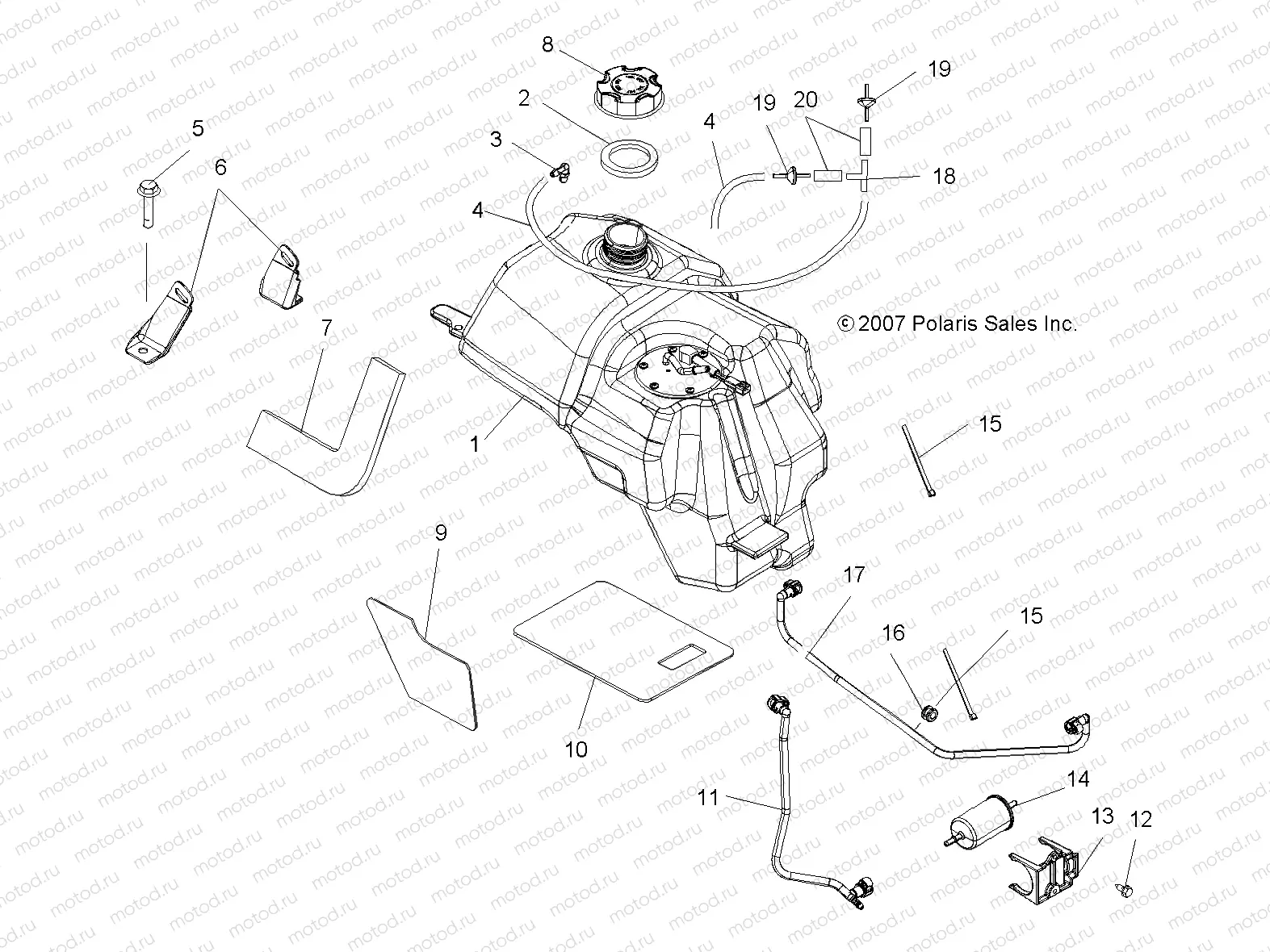 BODY | BODY, FUEL TANK ASM. (Built 8/20/07 and Before) - A08MN50AF/AN/AQ/AS/AX (49ATVFUEL500EFI)