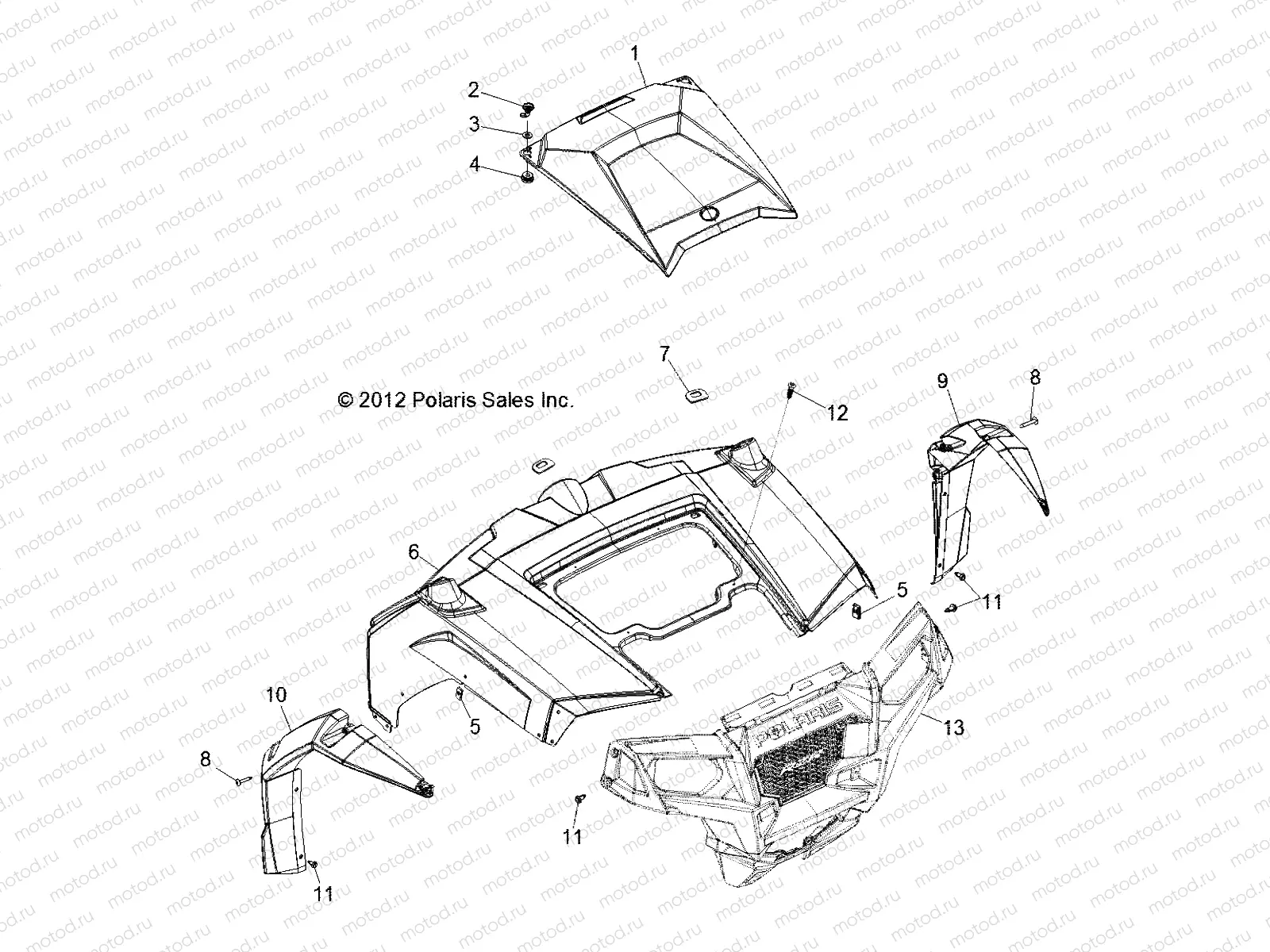 BODY | BODY, HOOD and FRONT BODY WORK - R13XE76AD/EAI (49RGRHOOD13RZR4)