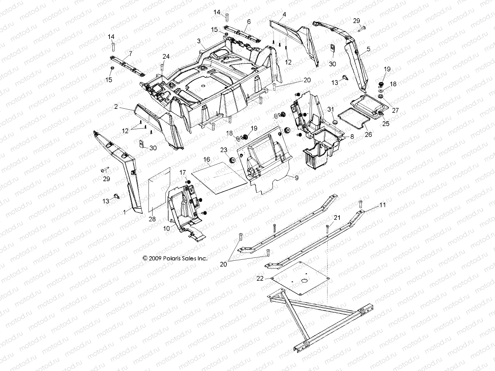 BODY | BODY, REAR RACK and FENDERS - R10VH76AB/AO/AQ/AW (49RGRRACKMTG10RZRS)