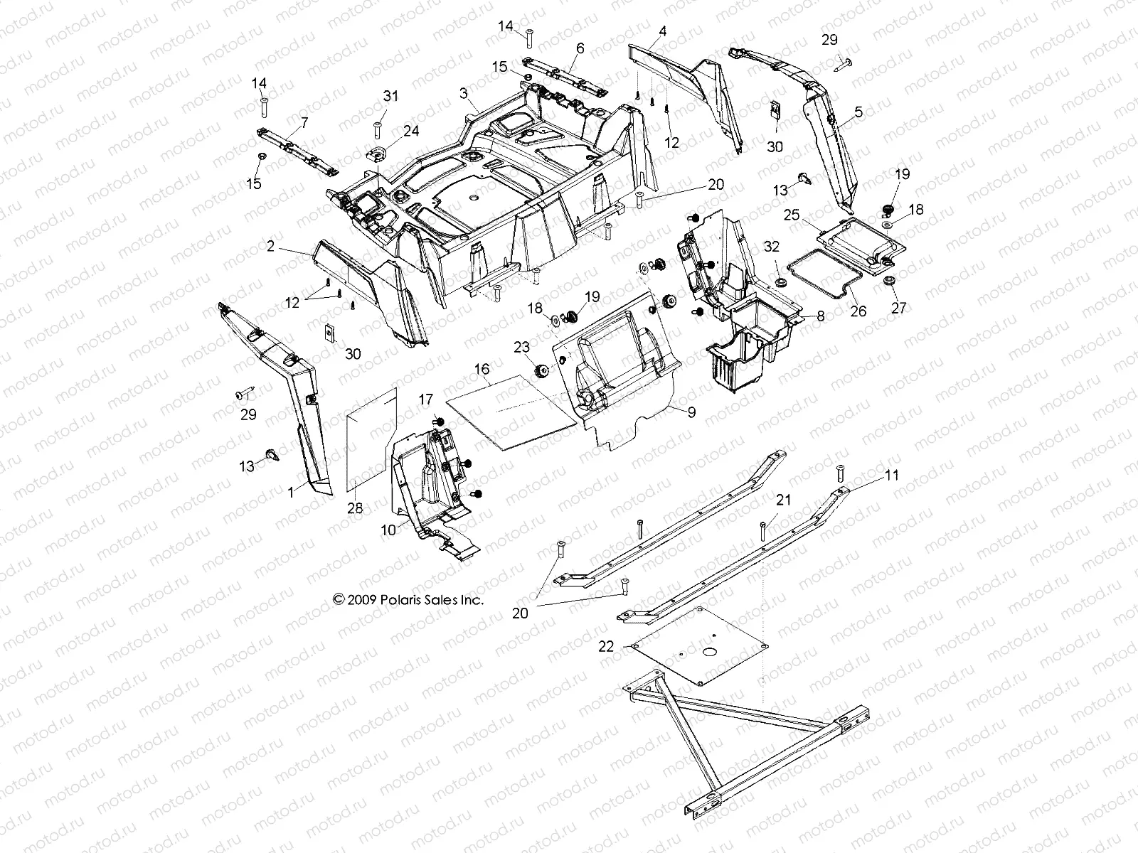 BODY | BODY, REAR RACK and FENDERS - R10VH76FX (49RGRRACKMTG10RZRI)