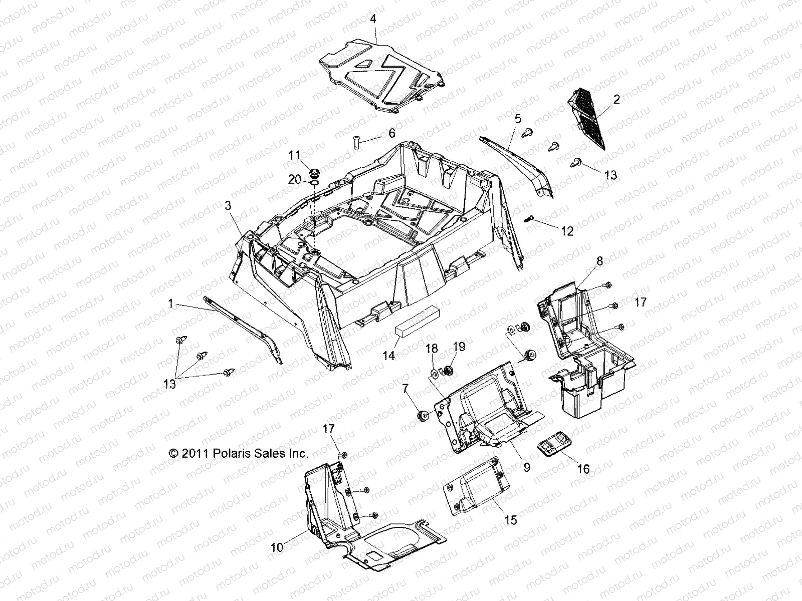 BODY | BODY, REAR RACK and FENDERS - R12VH57AD (49RGRRACKMTG12RZR570)