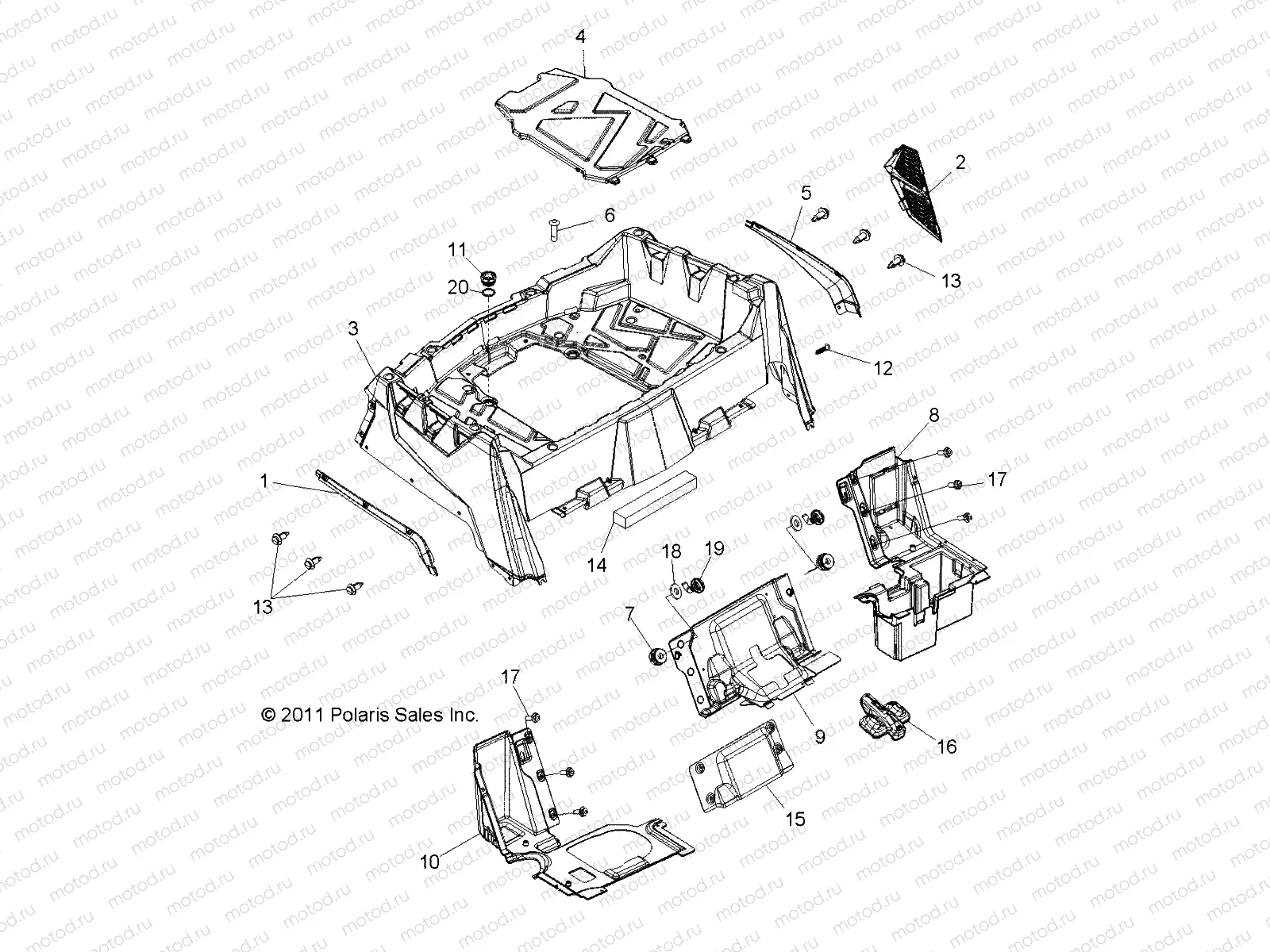 BODY | BODY, REAR RACK and FENDERS - R12VH57FX (49RGRRACKMTG12RZR570I)