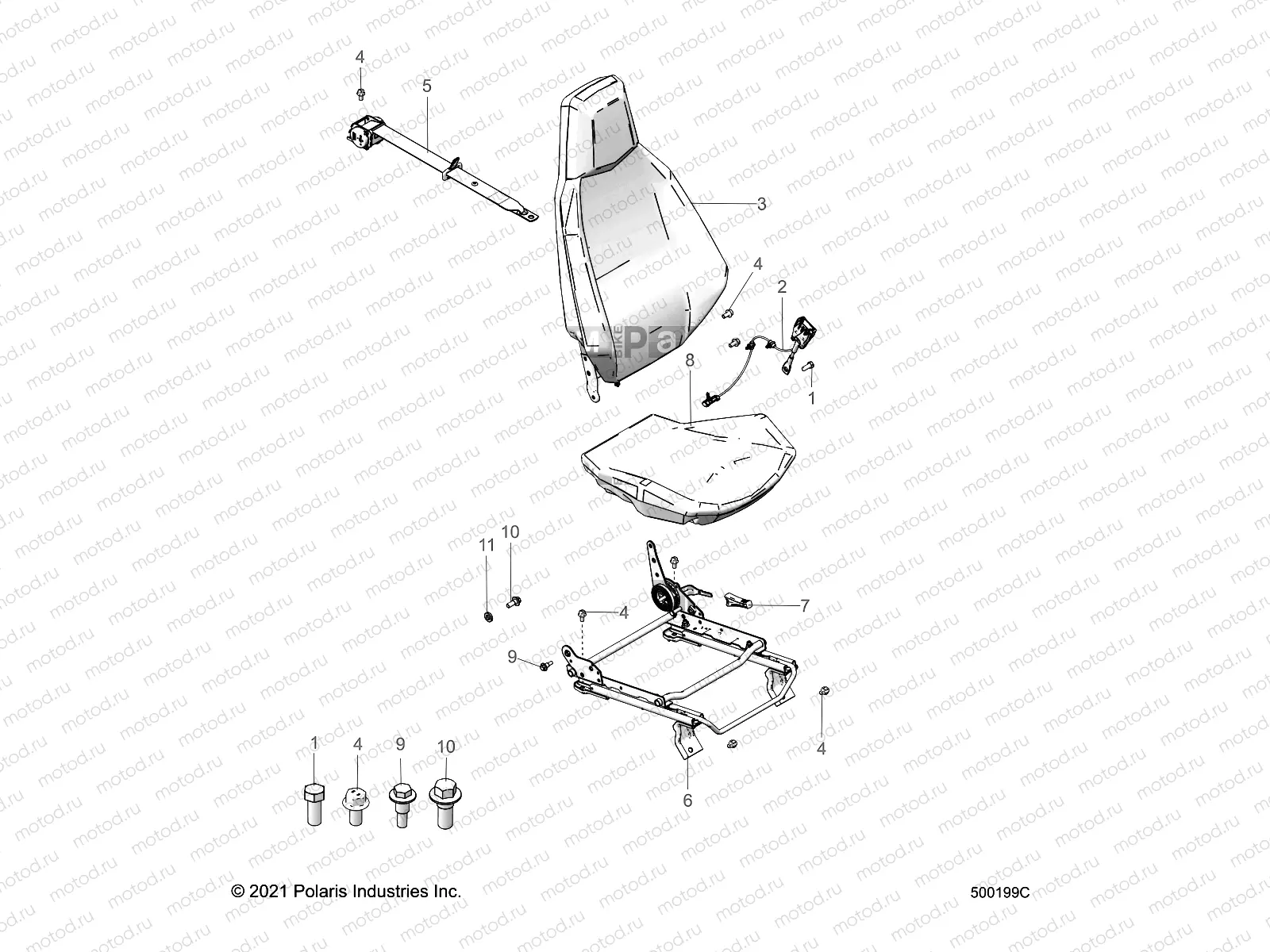 BODY | BODY, SEAT (DRIVER) AND SEAT BELT MOUNTING - T22AAFGB/HB/PGD/HD/RGB/HB ALL OPTIONS (500199C)