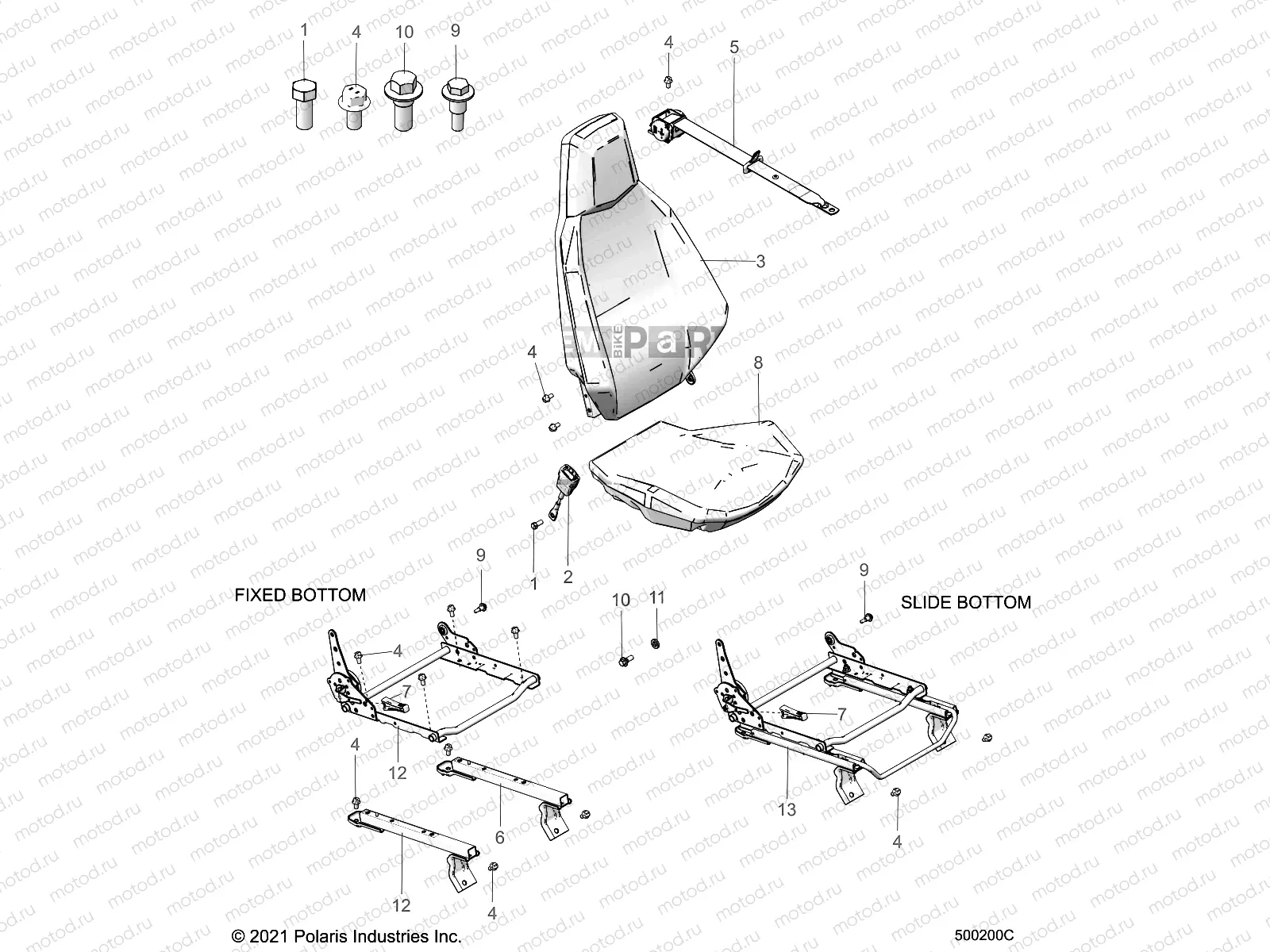BODY | BODY, SEAT (PASSENGER) AND SEAT BELT MOUNTING - T22AAFGB/HB/PGD/HD/RGB/HB ALL OPTIONS (500200C)