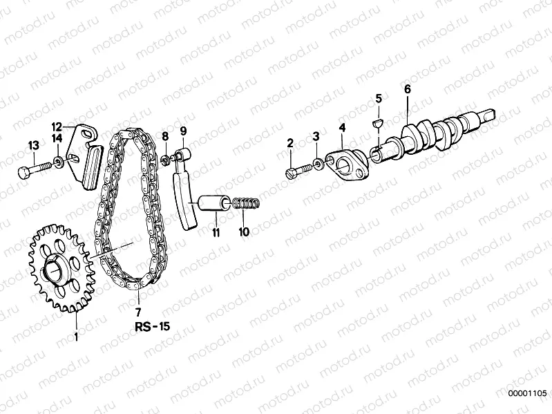 Camshaft, camshaft gear, timing chain